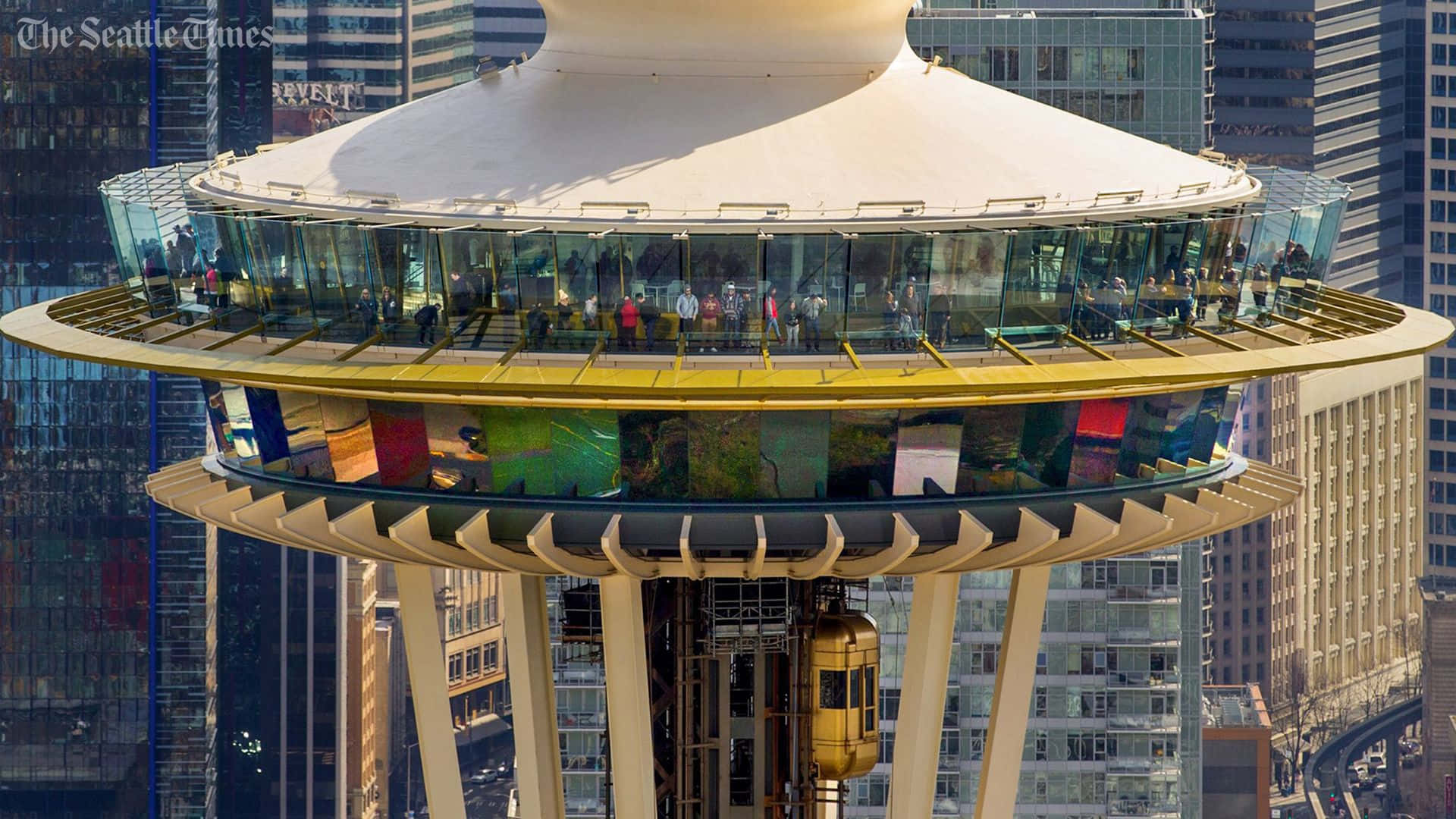 Space Needle Close Up Shot In Cool Seattle