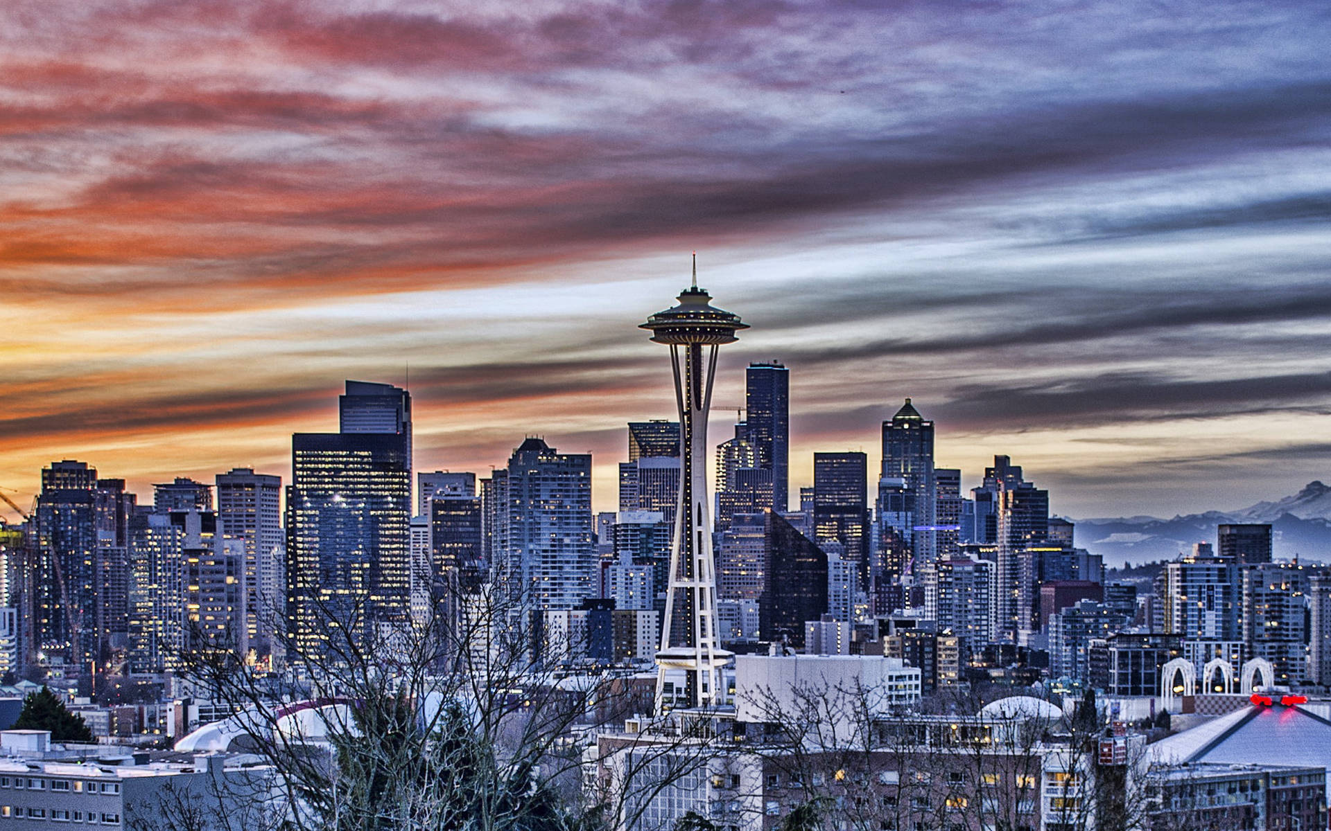 Space Needle Dark Clouds Sunset