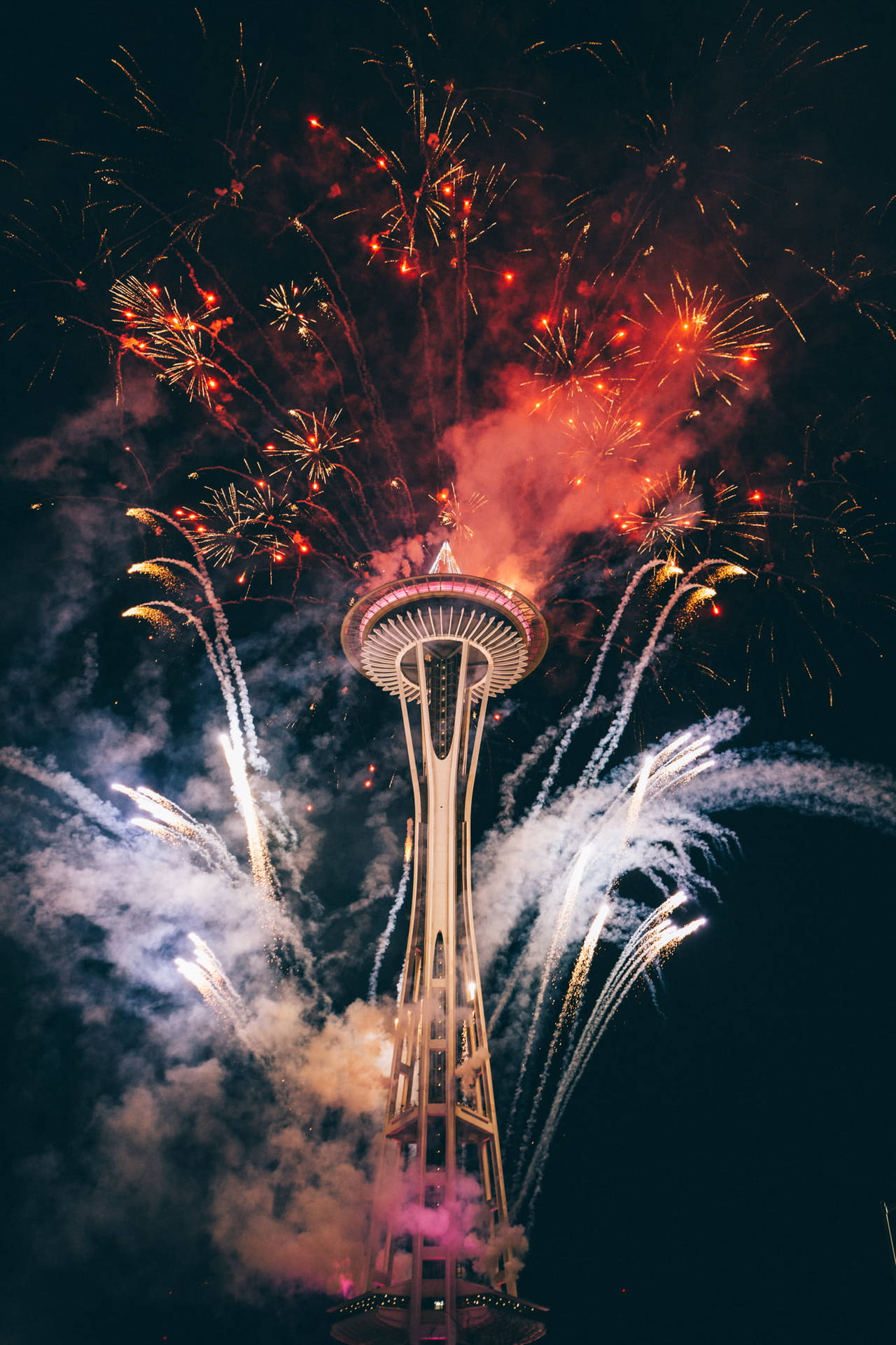 Space Needle Fireworks Night Background