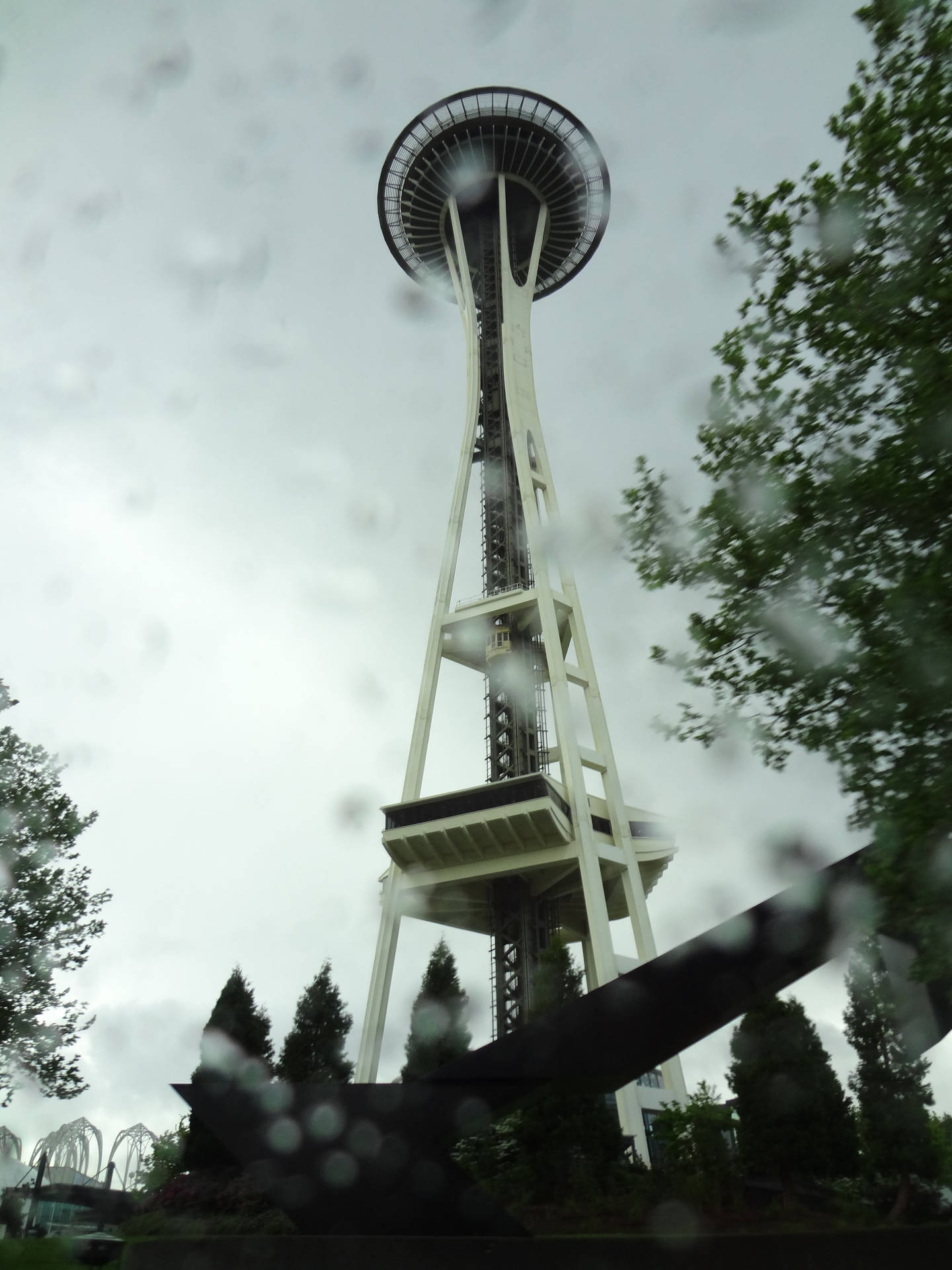 Space Needle Gloomy Seattle Rain Sky Background