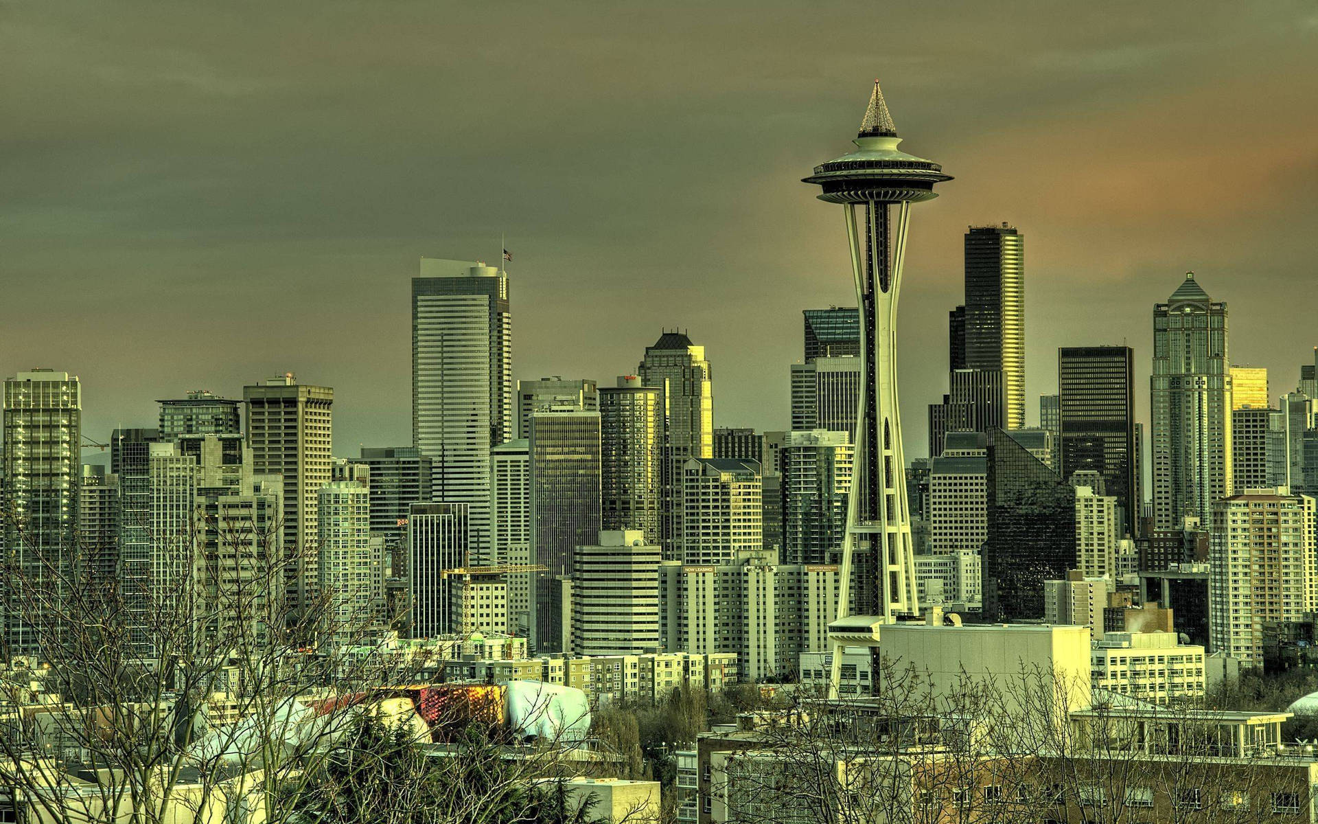 Space Needle Gray-green Aesthetic Background