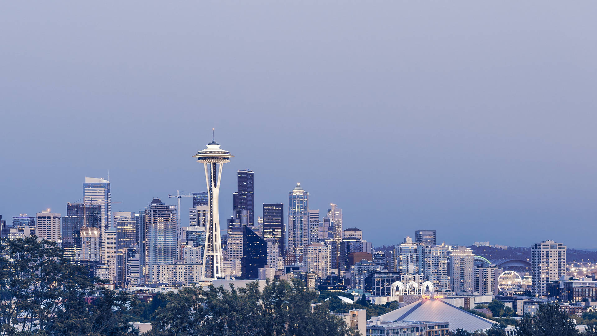 Space Needle Gray Sky Seattle Background