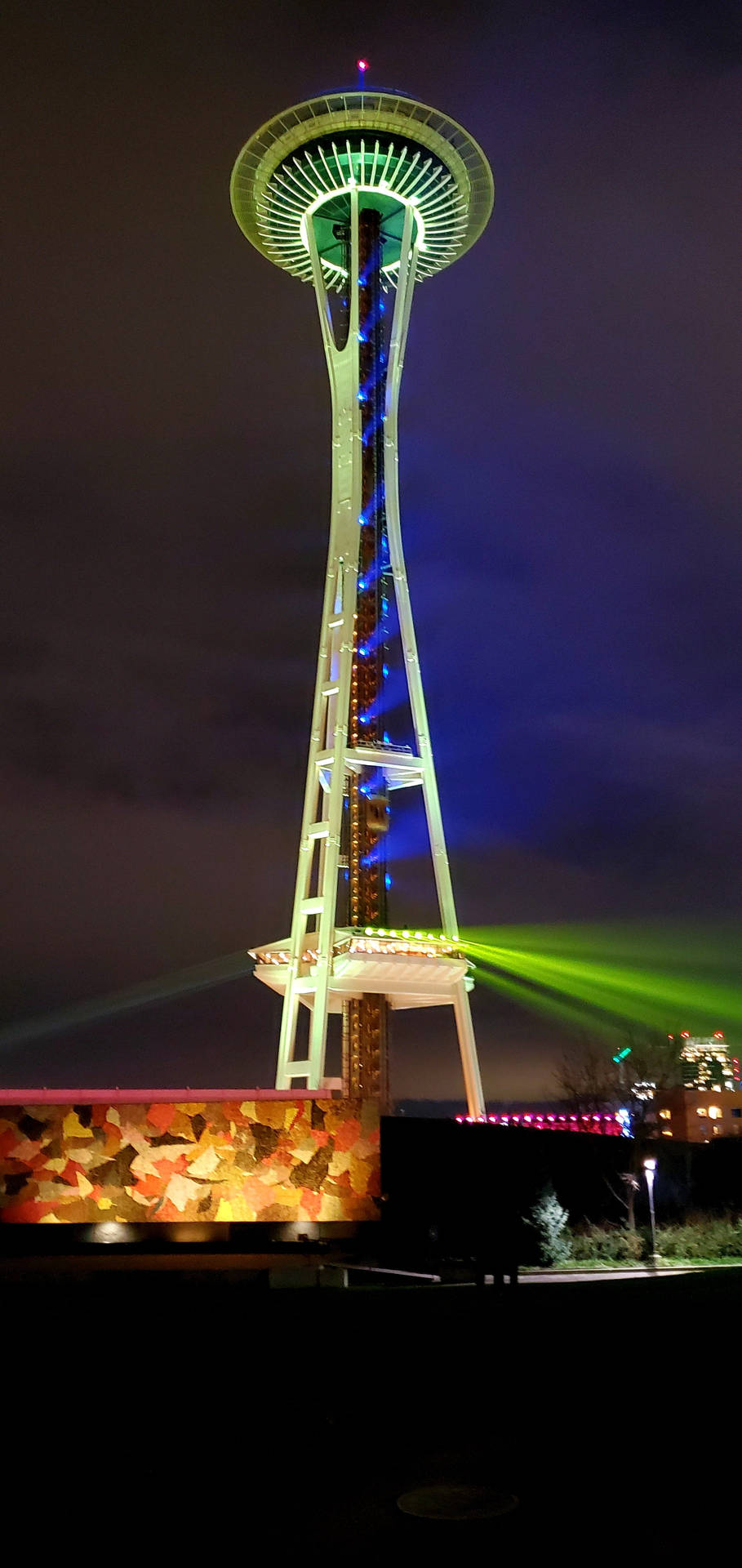 Space Needle Green Lights Background