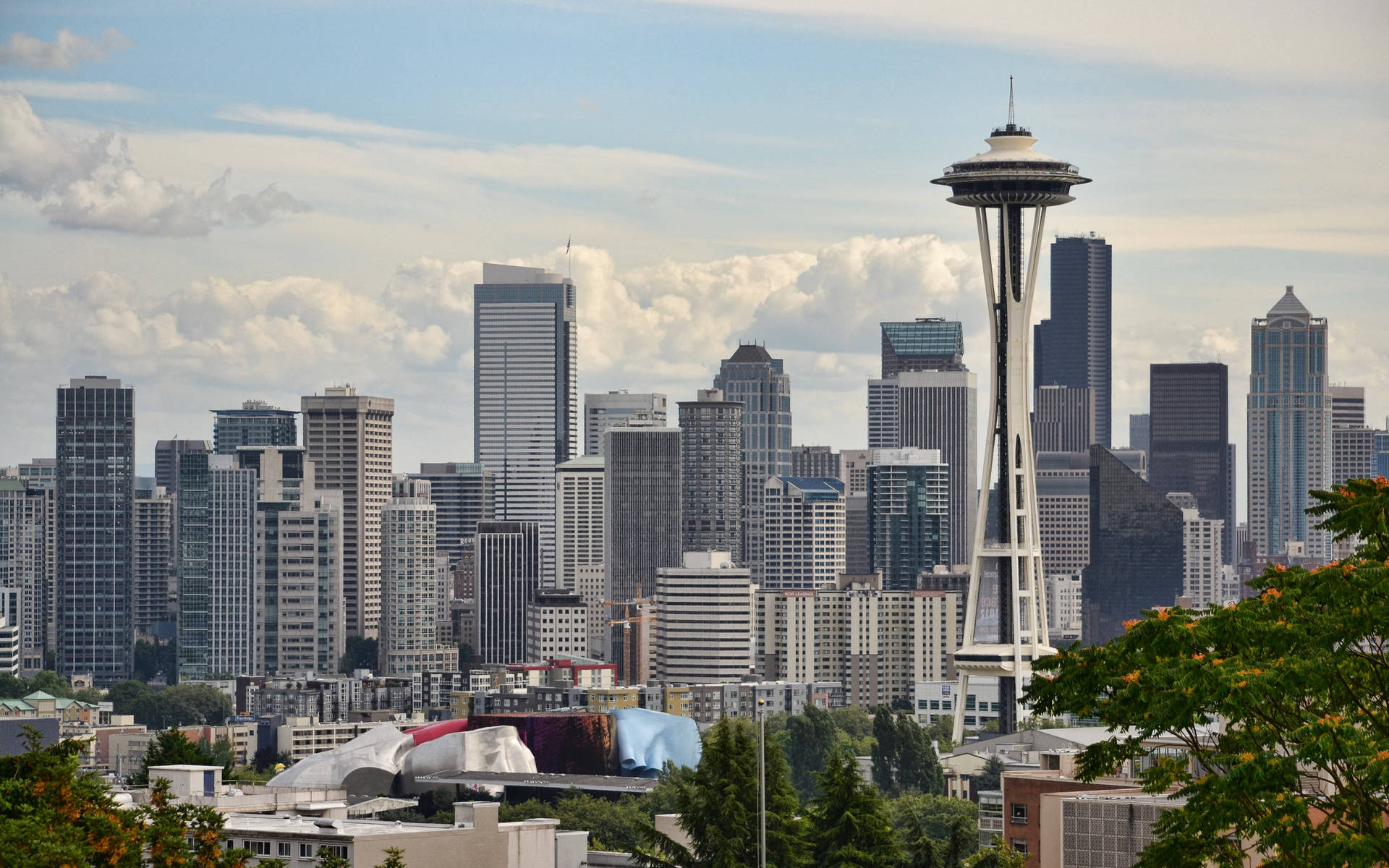 Space Needle Modern Skyline Seattle Background