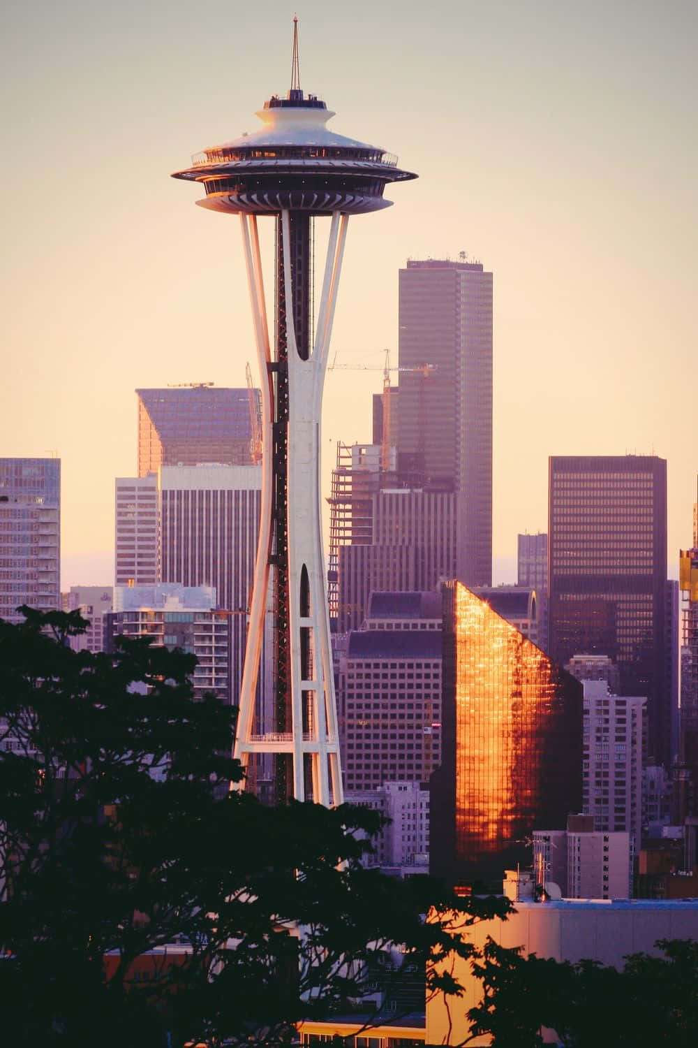 Space Needle Portrait In Cool Seattle Background