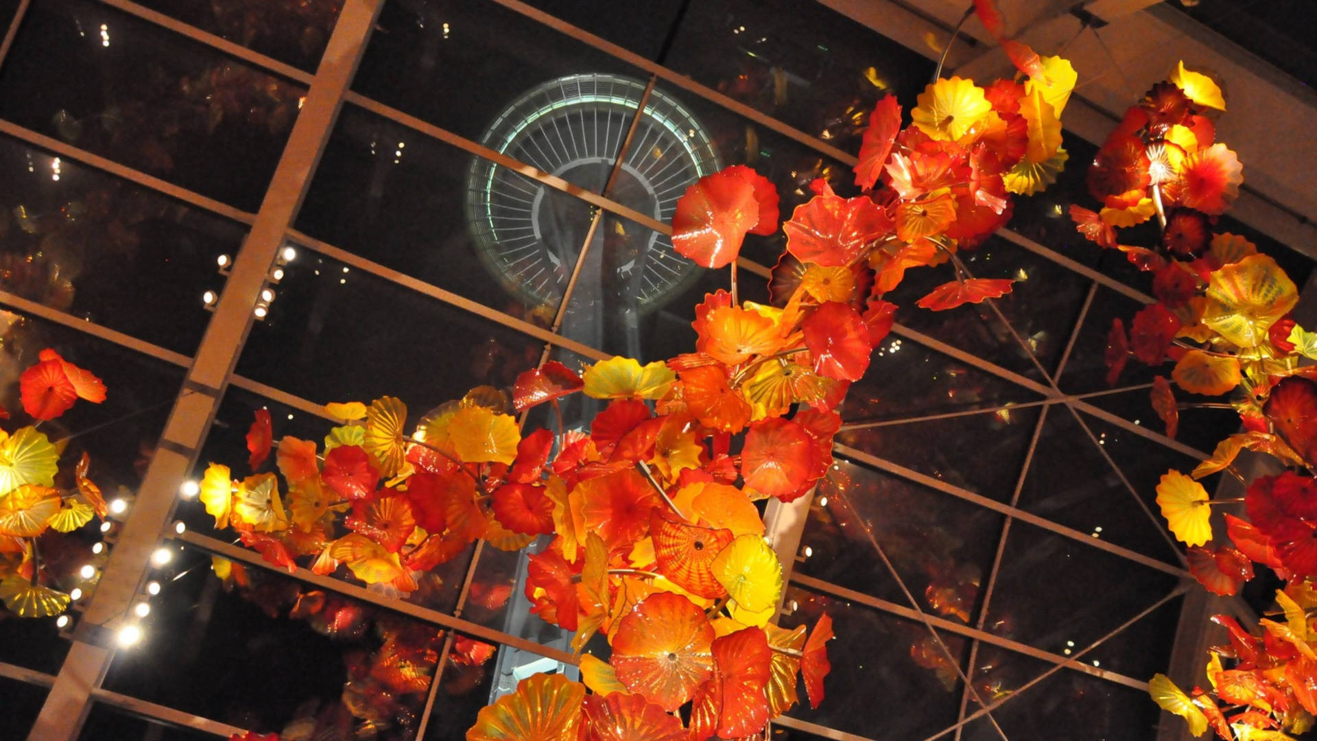 Space Needle Red Flowers Background