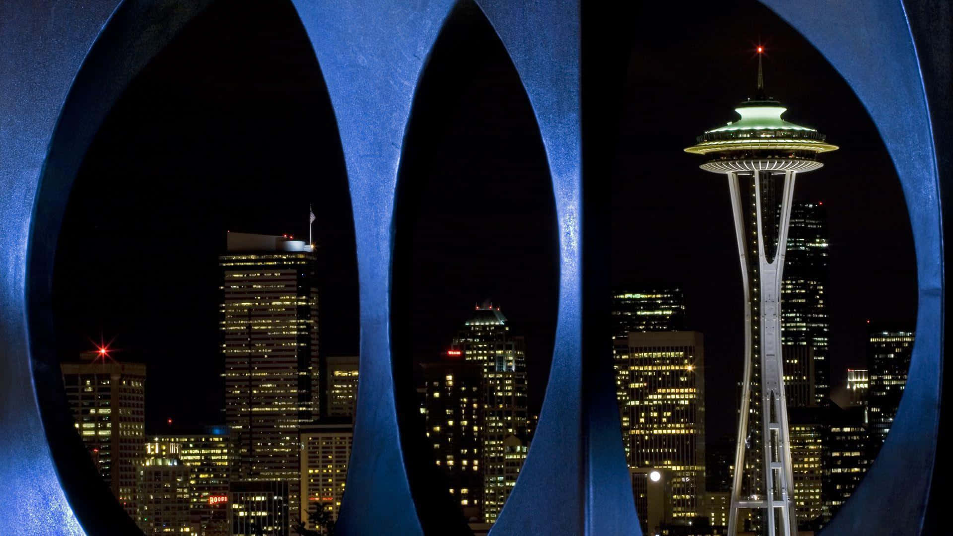 Space Needle Seattle At Night Background