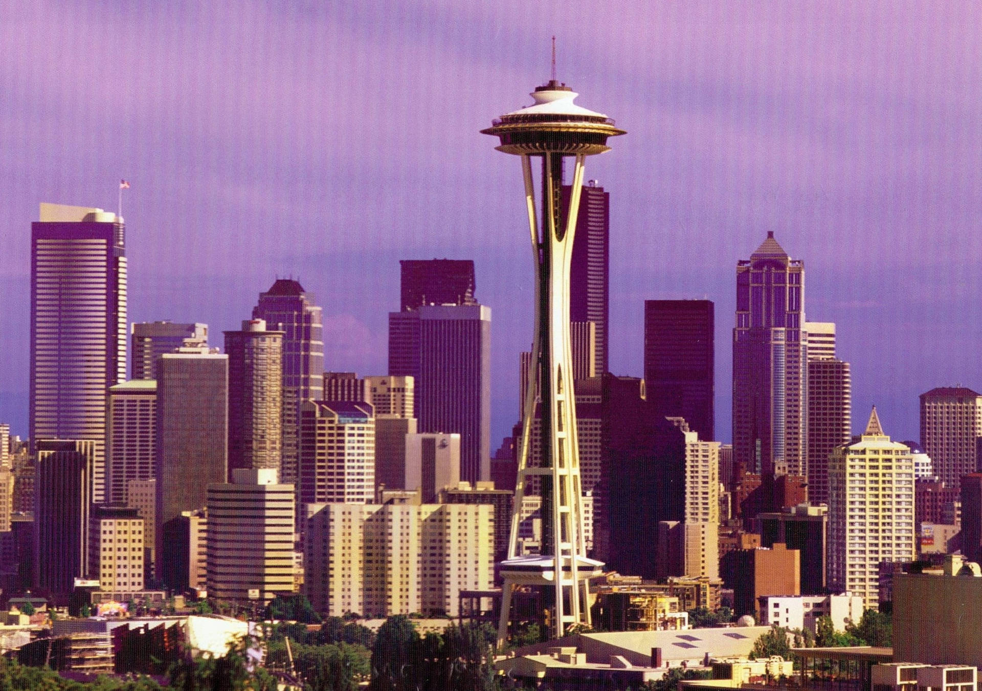 Space Needle Seattle Purple Aesthetic Background