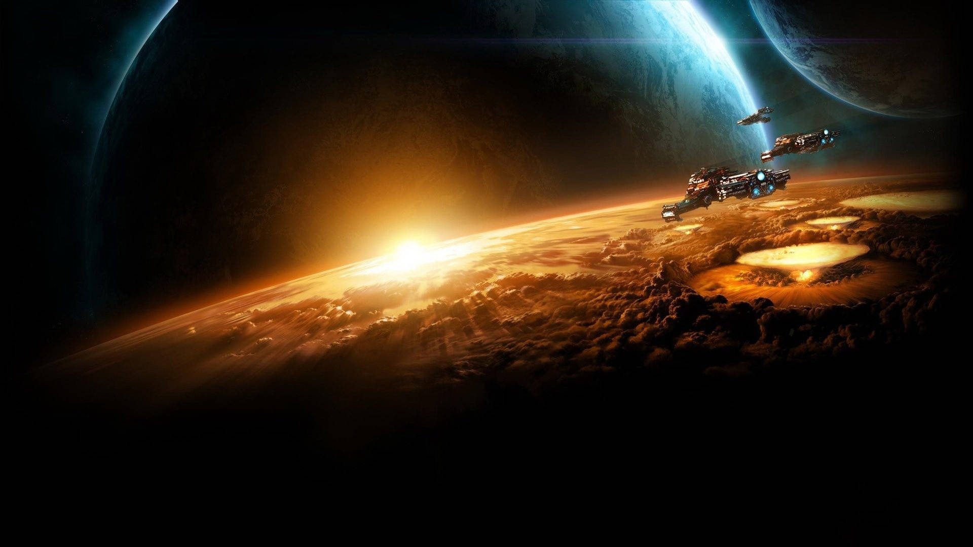 Space Ships In The Atmosphere 4k Starcraft Background