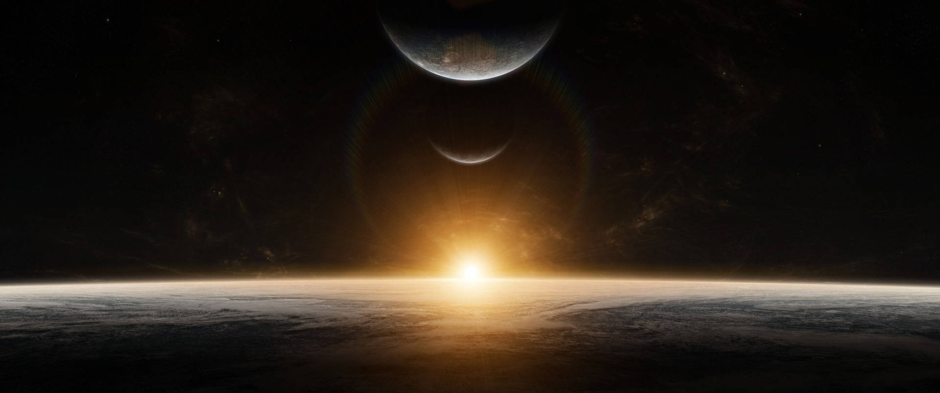 Space Sunrise Illuminating Planets Background