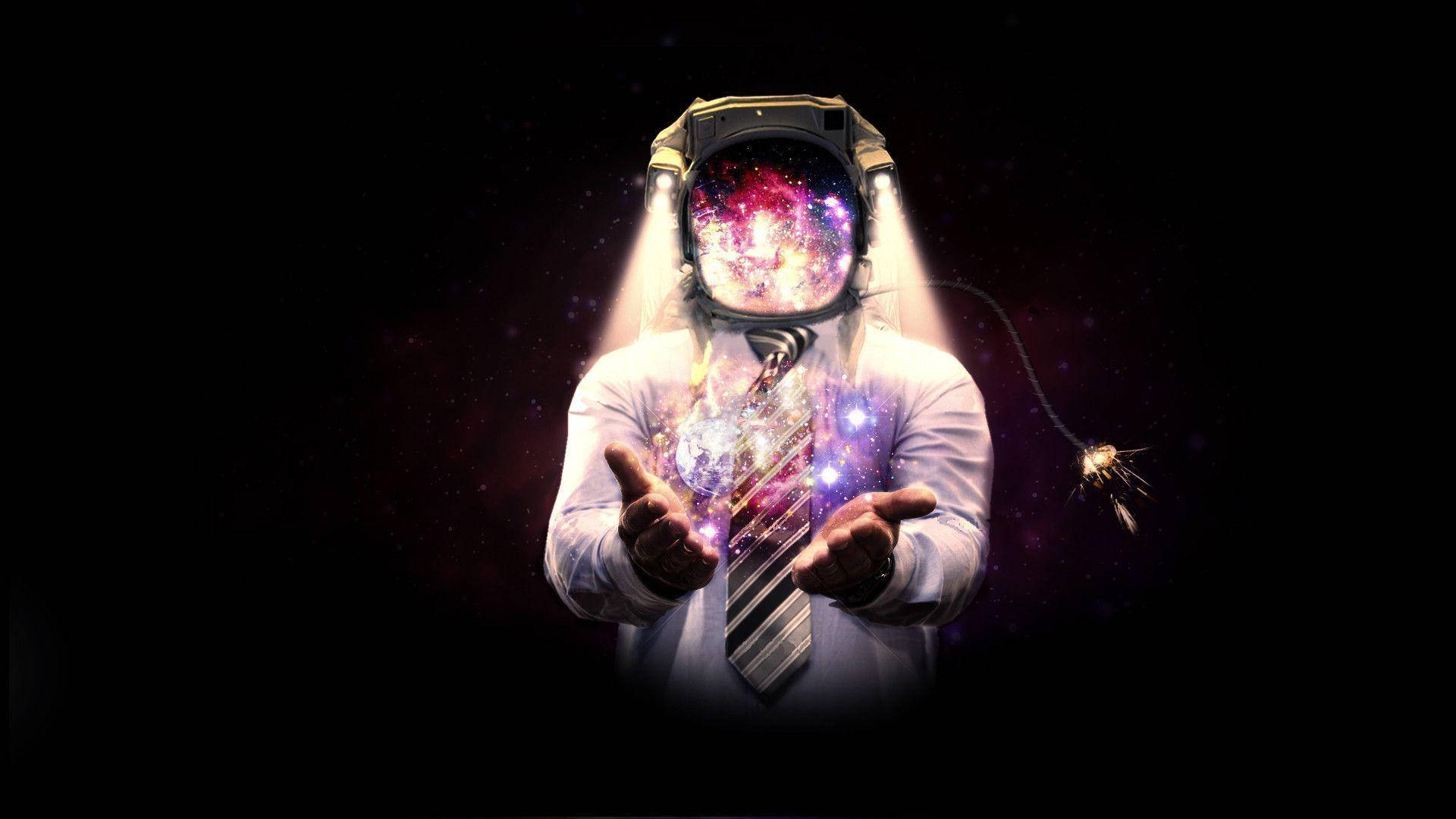 Spaceman Holding A Multicolored Void