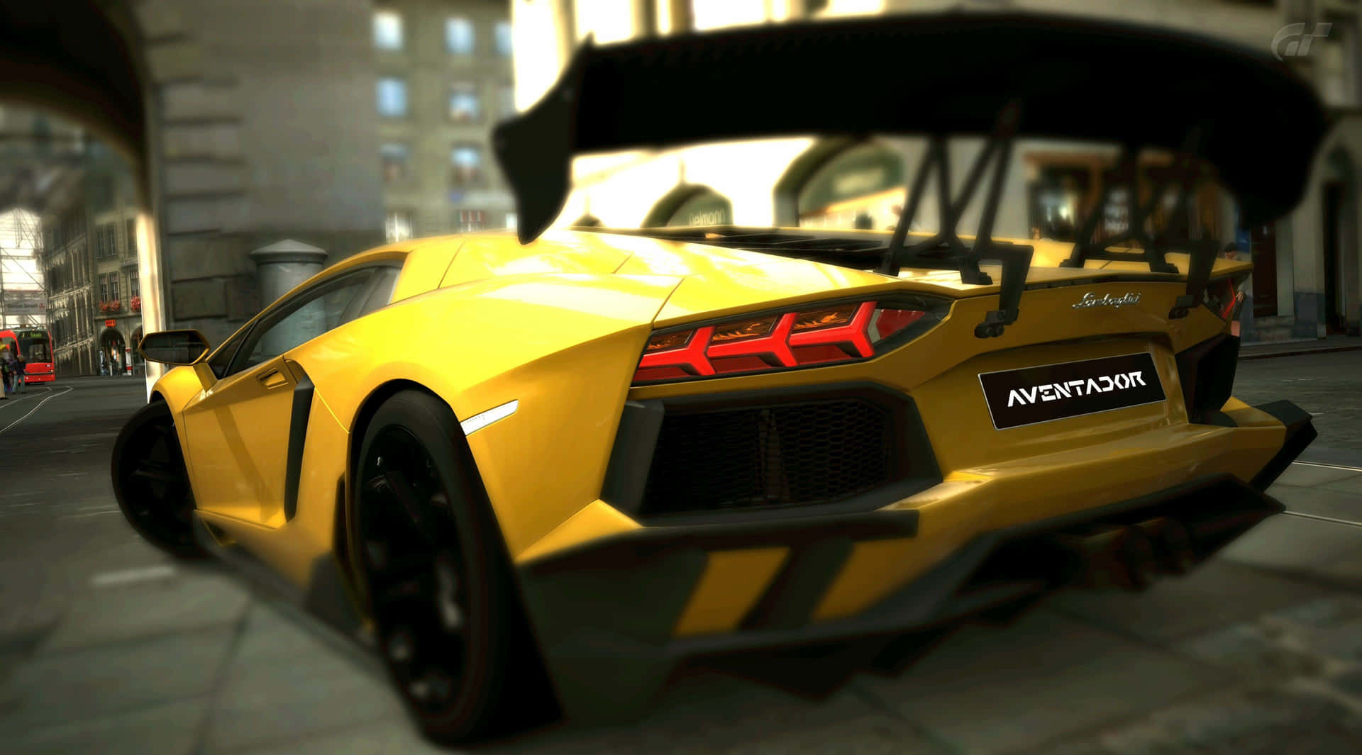 Spaceship-looking Gold Lamborghini Rear Background