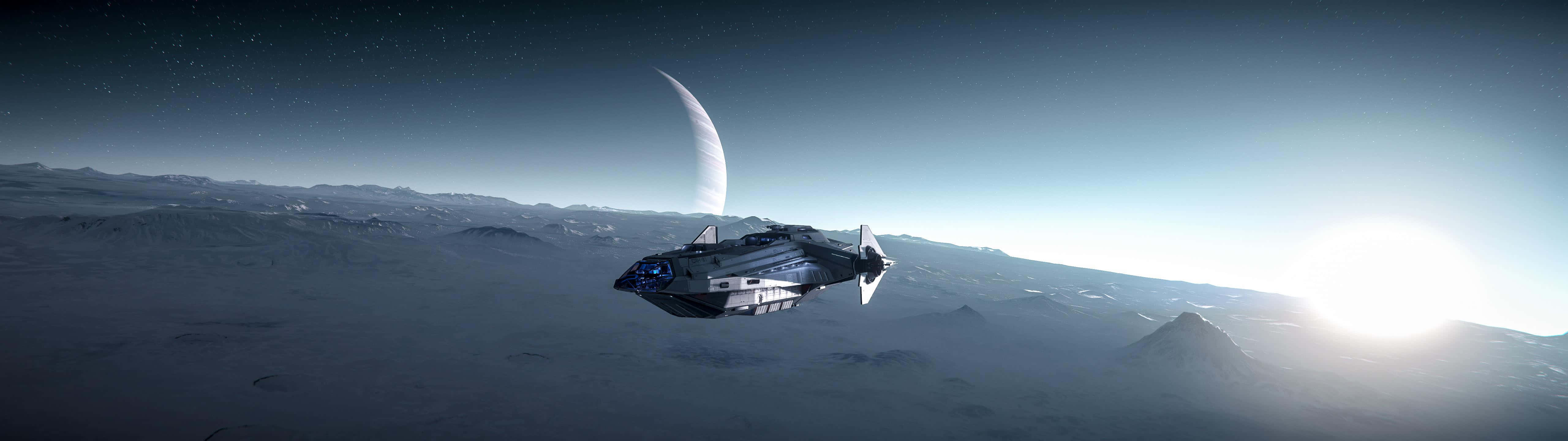 Spaceship_ Sunrise_on_ Icy_ Planet Background