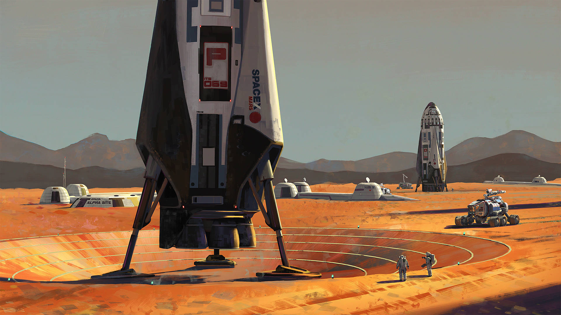 Spacex Its Starships At Mars Base Alpha Painting Background