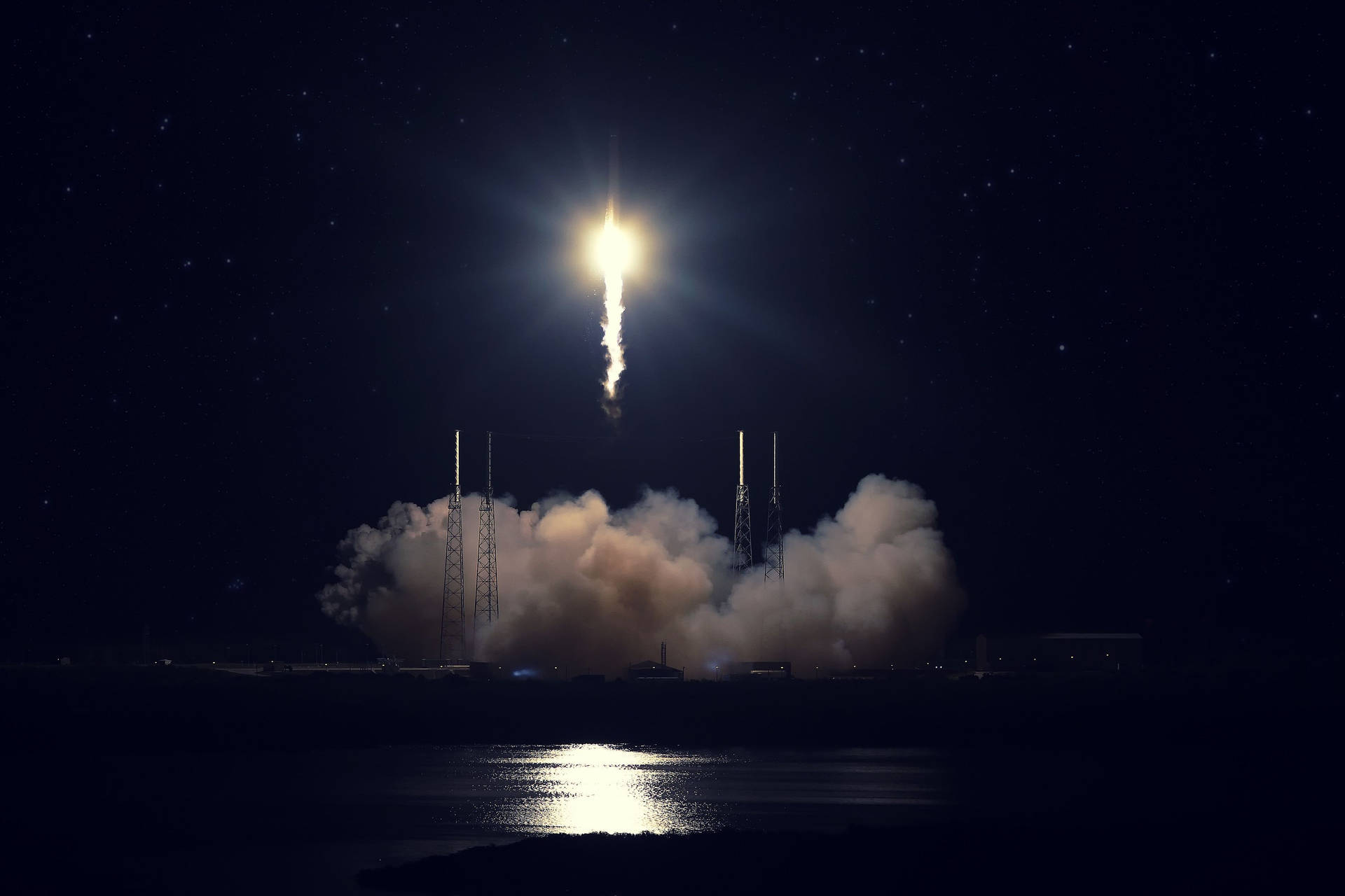 Spacex Rocket Night Take Off Background
