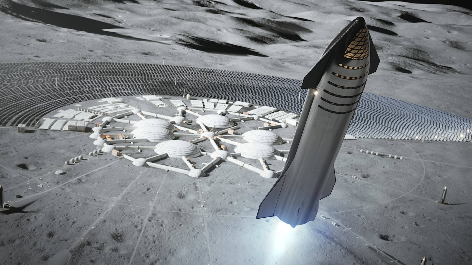 Spacex Starship Leaving Lunar Colony Background