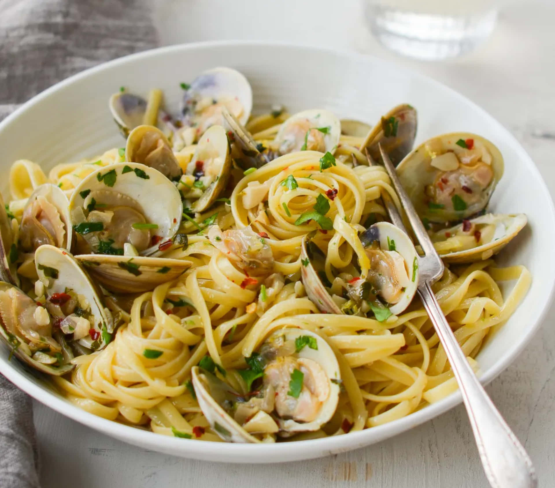 Spaghetti Alla Vongole Garlicky White Wine Sauce Background