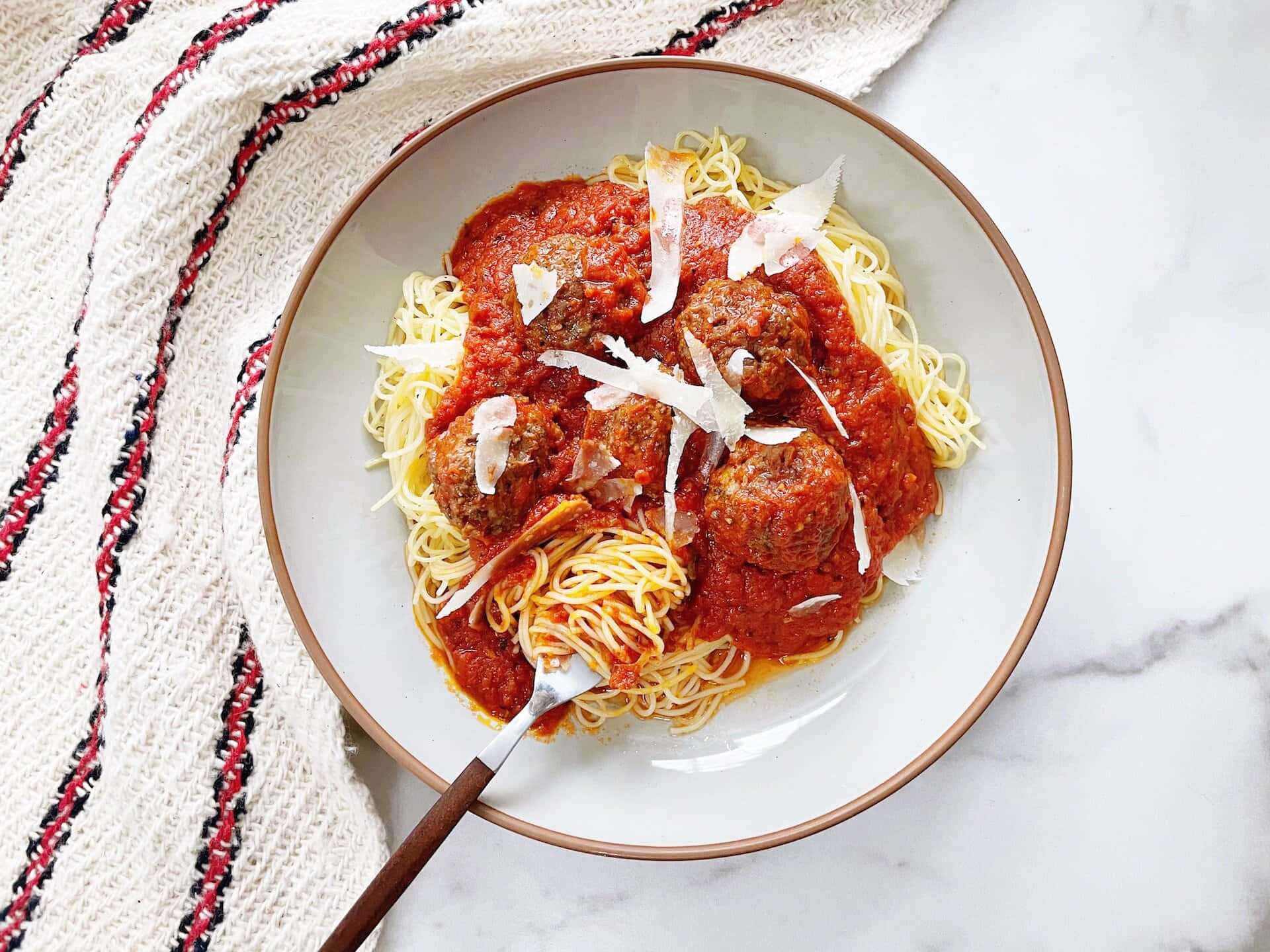 Spaghetti Meatballs Cheese Tomato Sauce Background