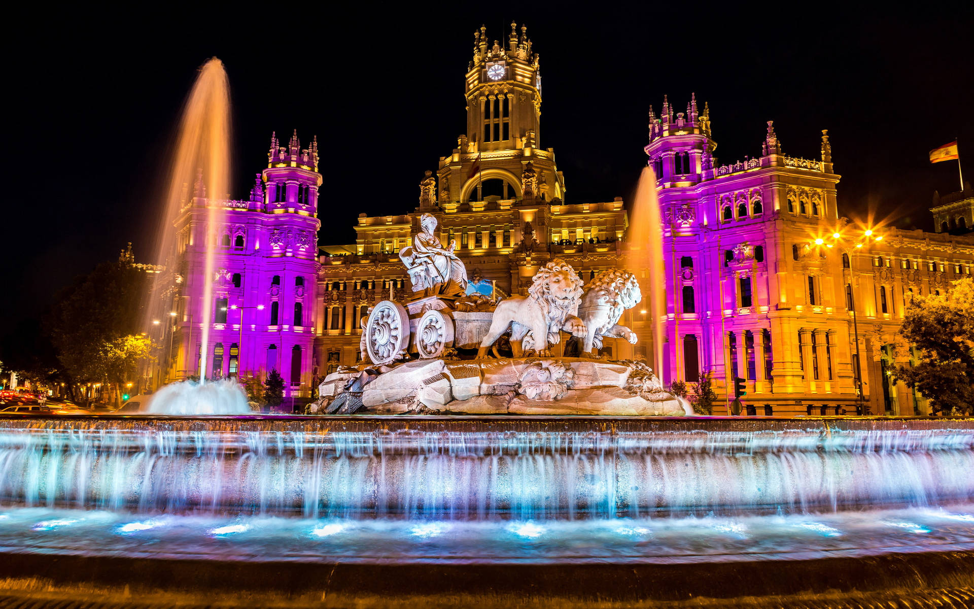 Spain Cibeles Fountain Night Background