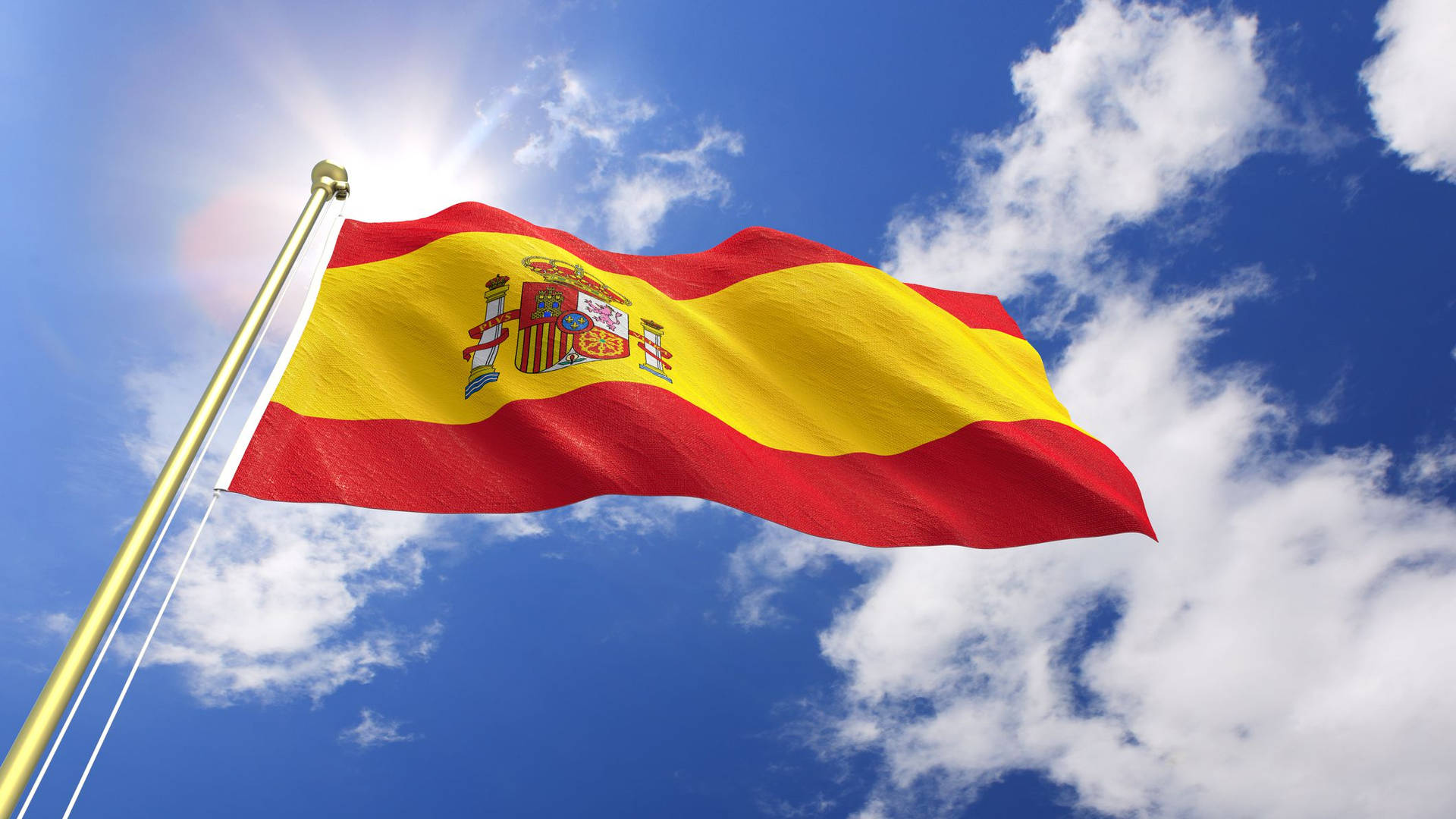 Spain Flag Sunlight Clouds Background