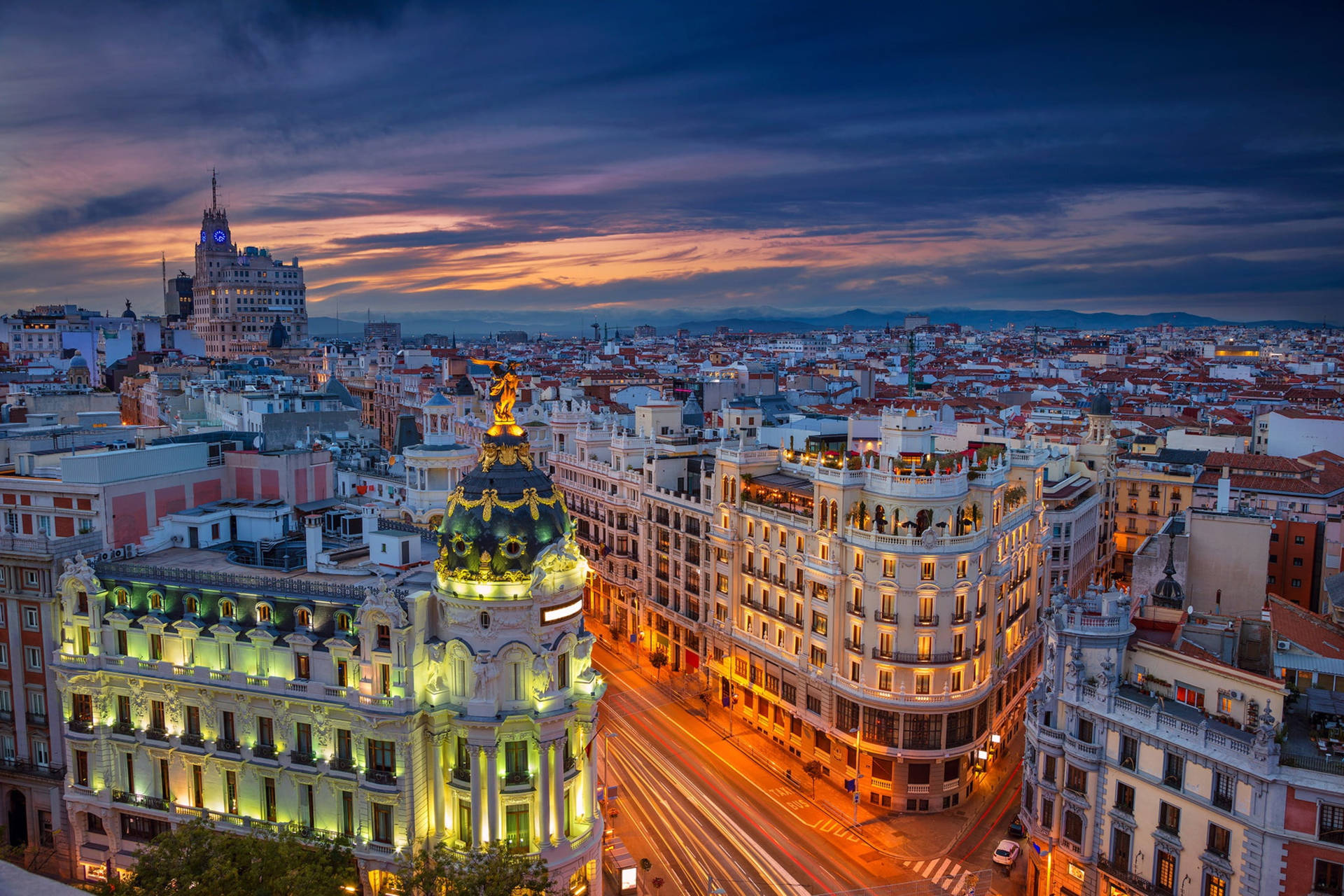 Spain Madrid Gran Via Cityscape Background