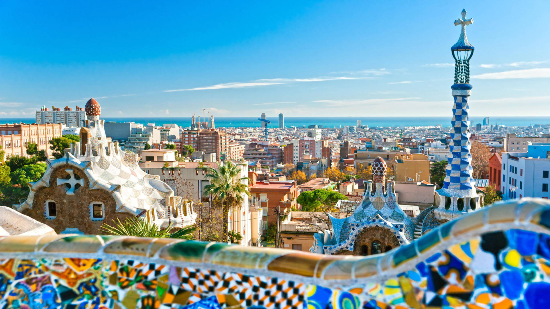 Spain Park Guell Cityscape Background