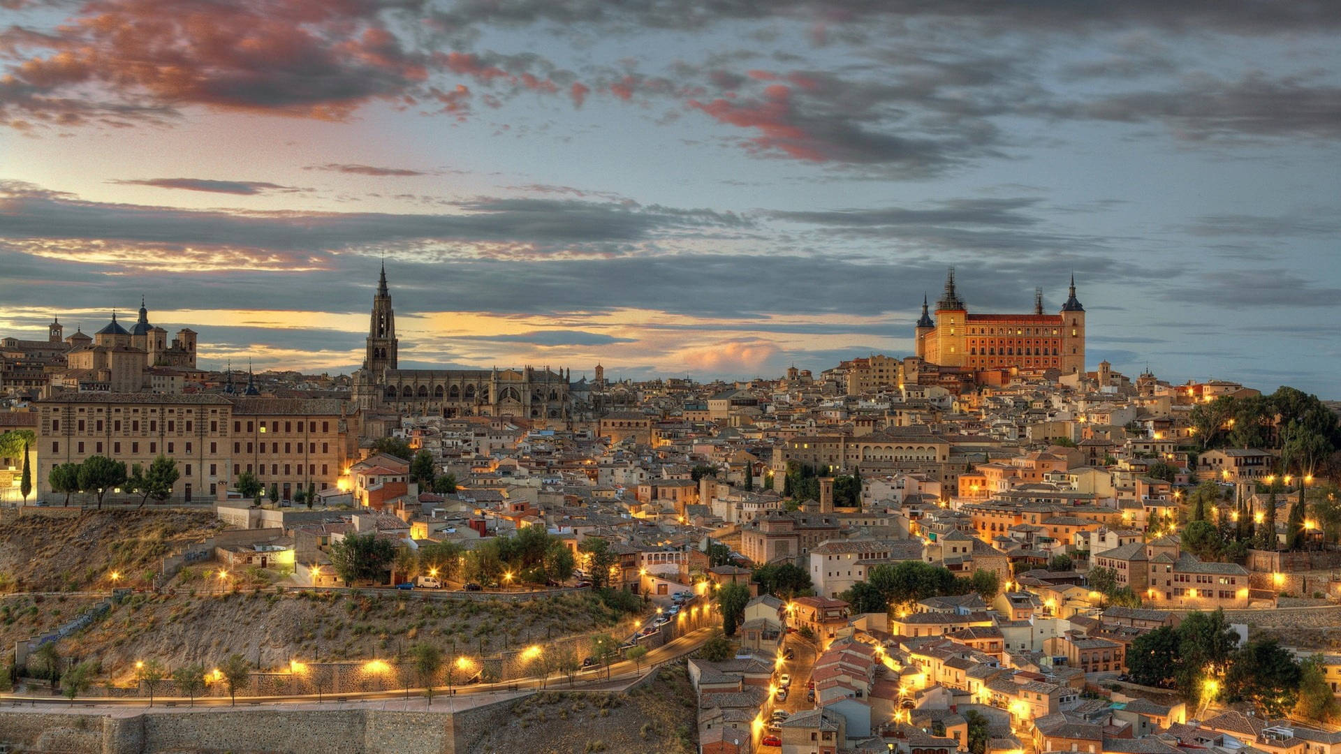 Spain Toledo Evening Cityscape Background