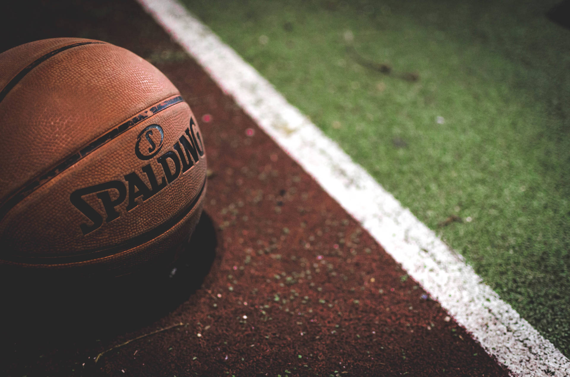 Spalding Basketball Ball Red Green Field Background
