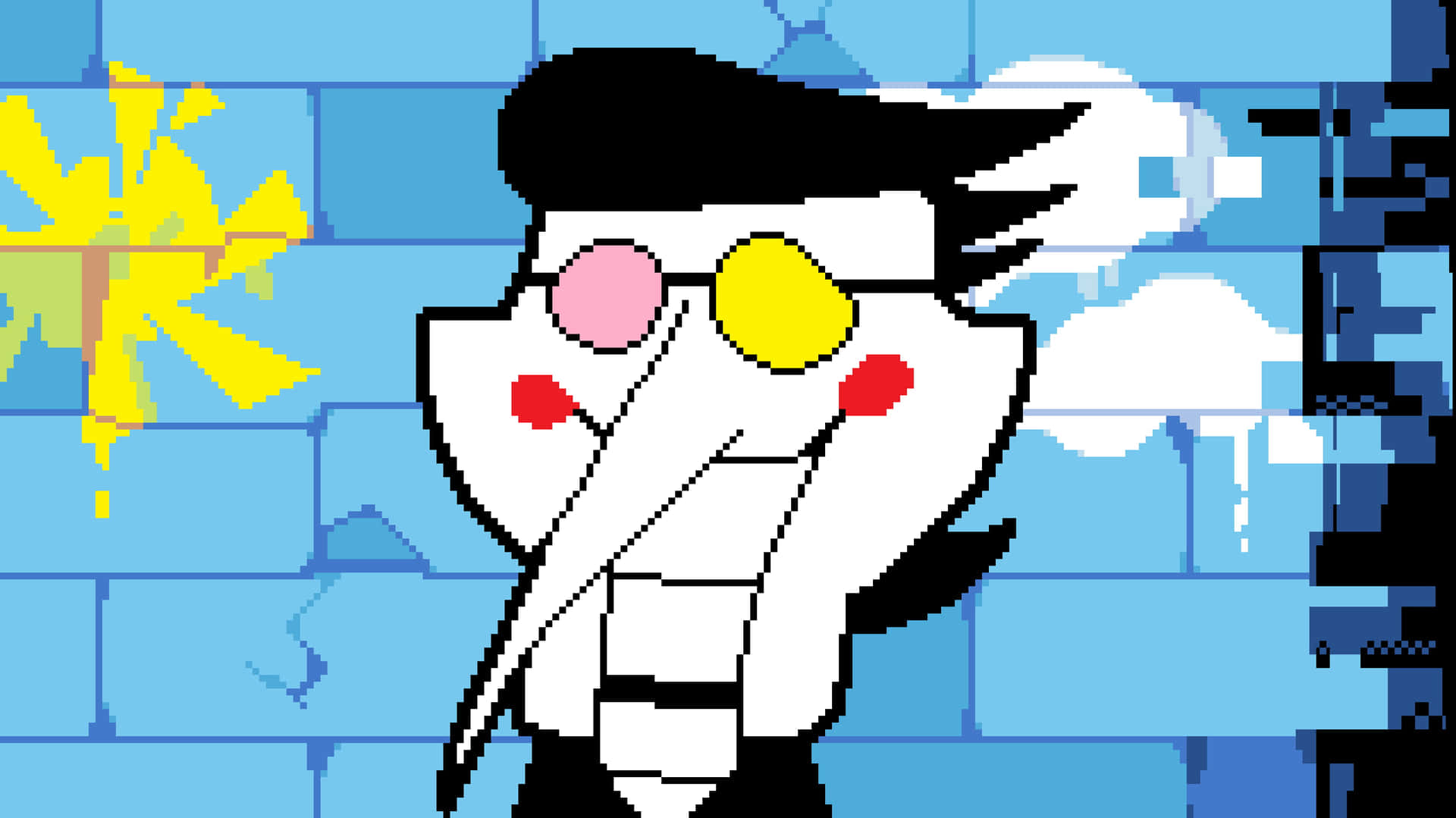 Spamton In A Colorful, Pixelated World Background