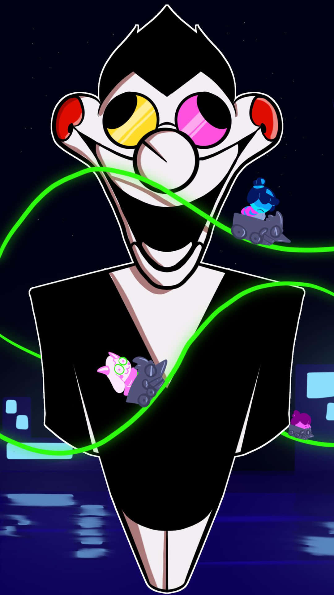 Spamton In Neon Colors Background