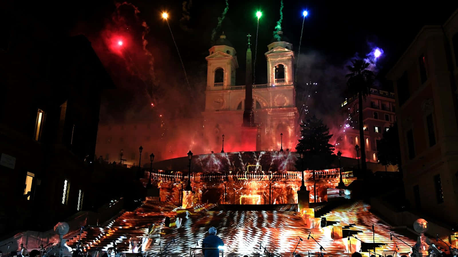 Spanish Steps At Night Background