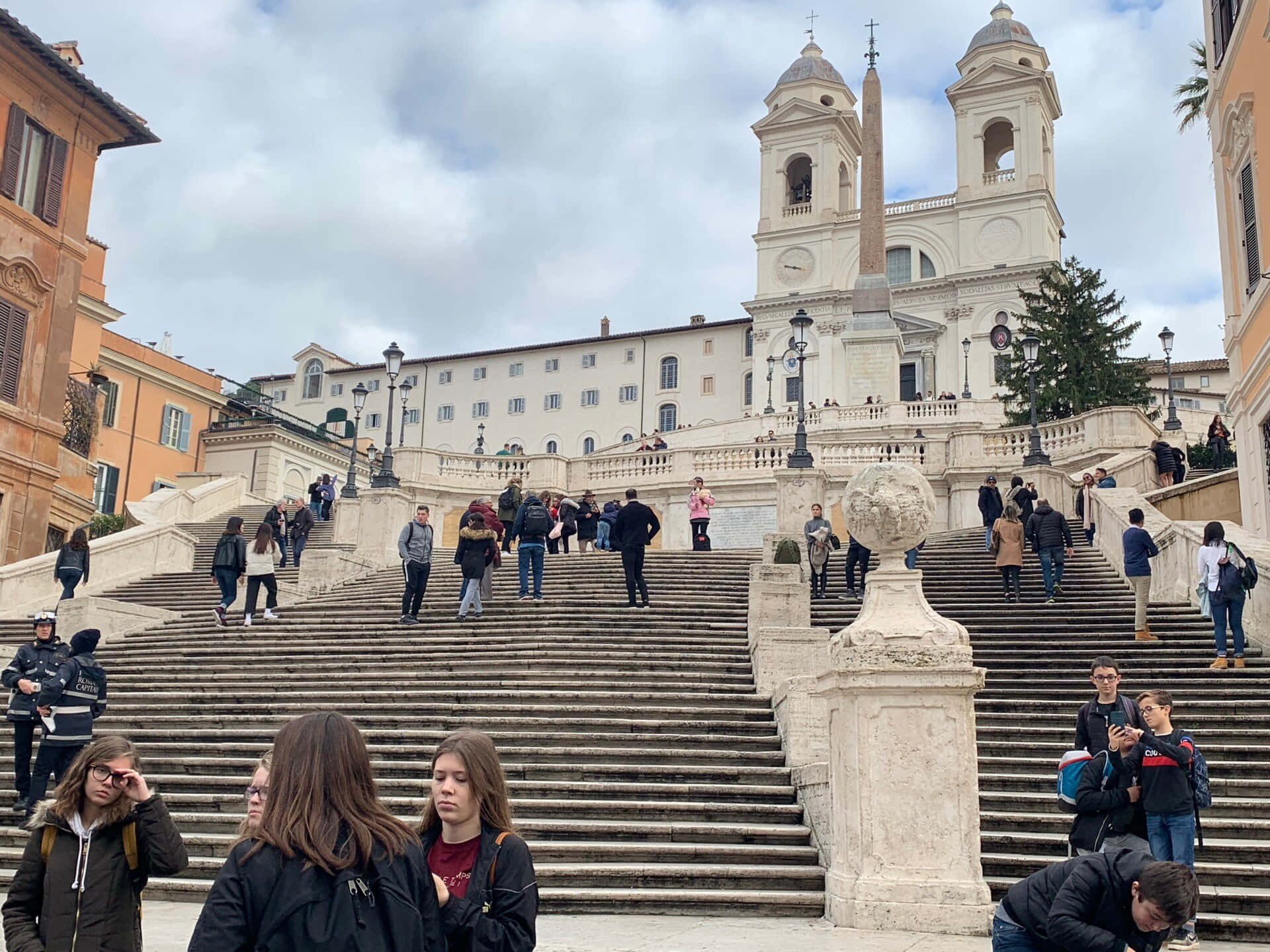 Spanish Steps Cloudy Sky Background