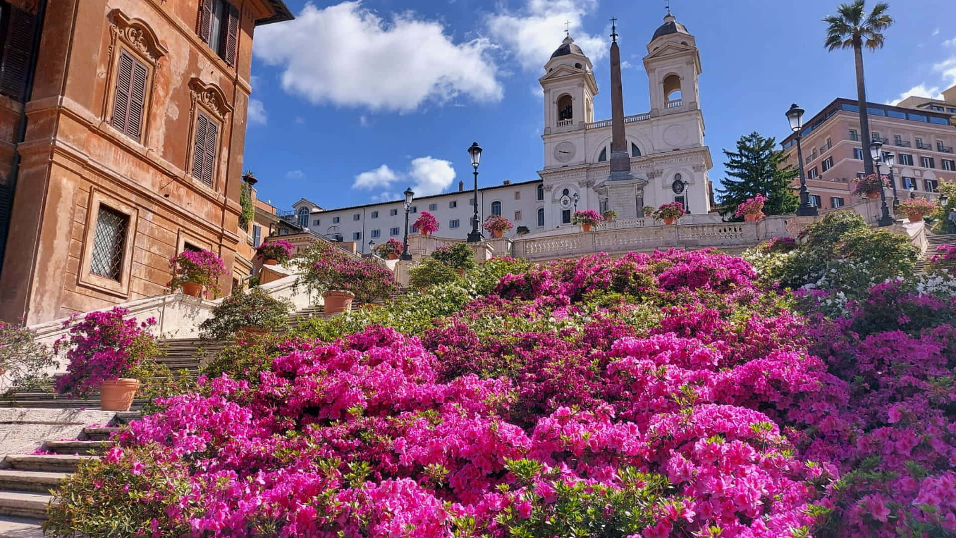 Spanish Steps Daylight Flowers Background