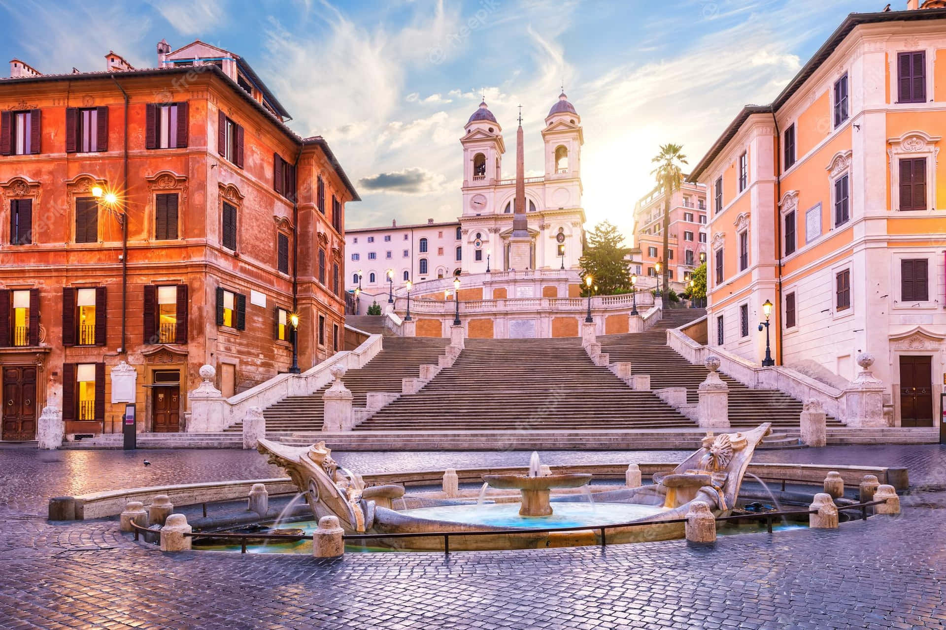 Spanish Steps Hazy Clouds Background