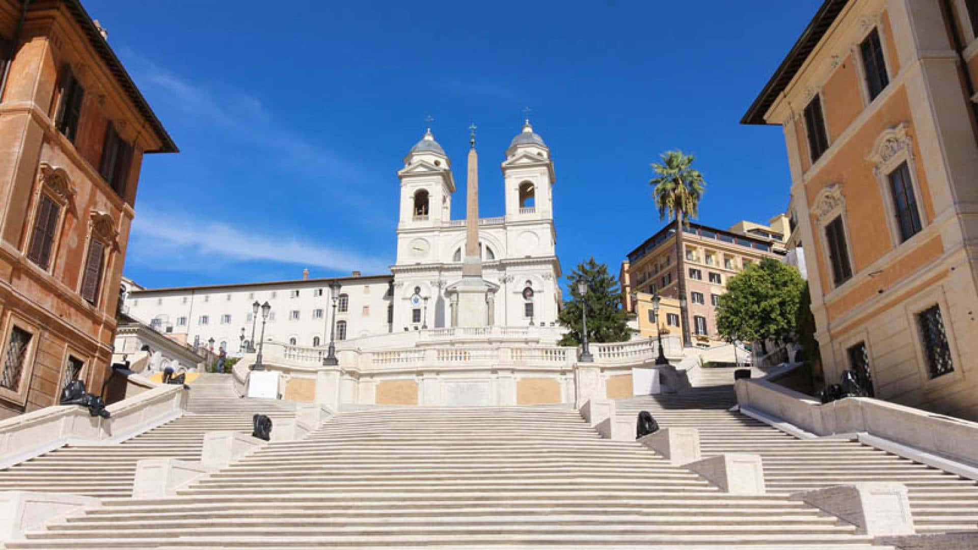 Spanish Steps Monument Rome Italy Blue Sky Background