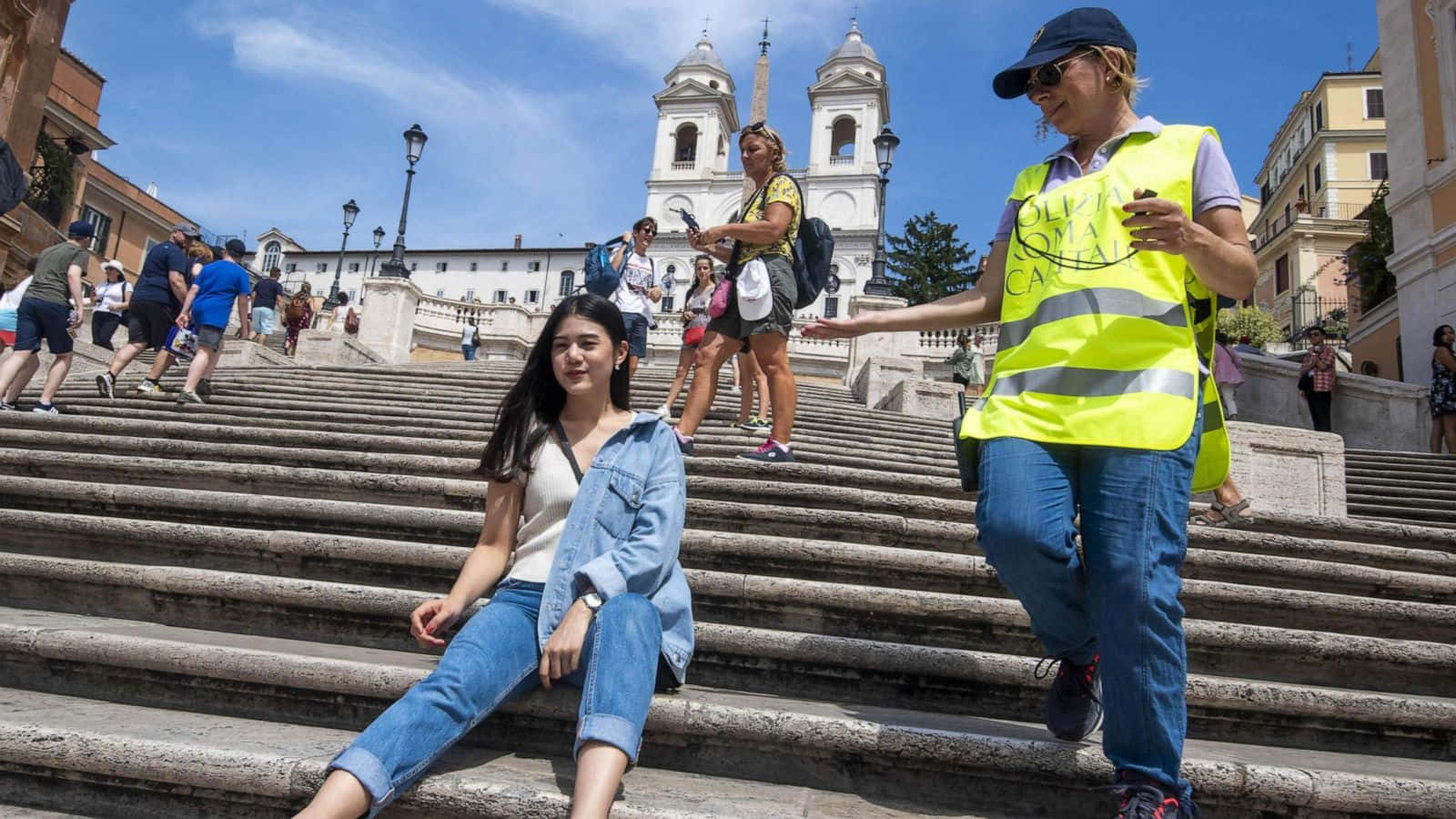Spanish Steps Security Woman Background