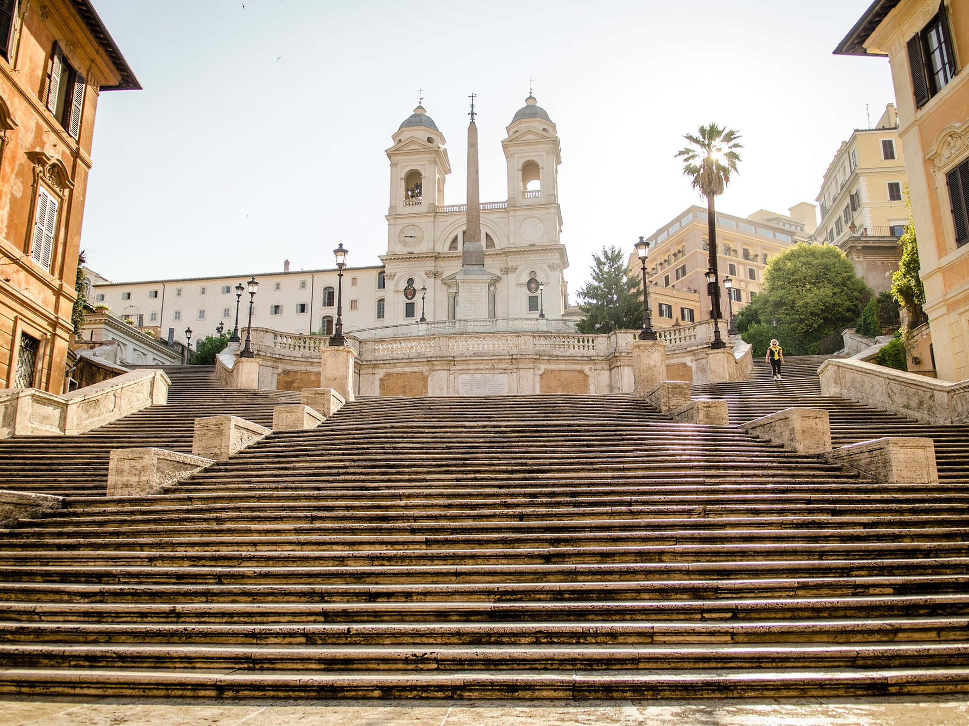 Spanish Steps Woman Going Down Background