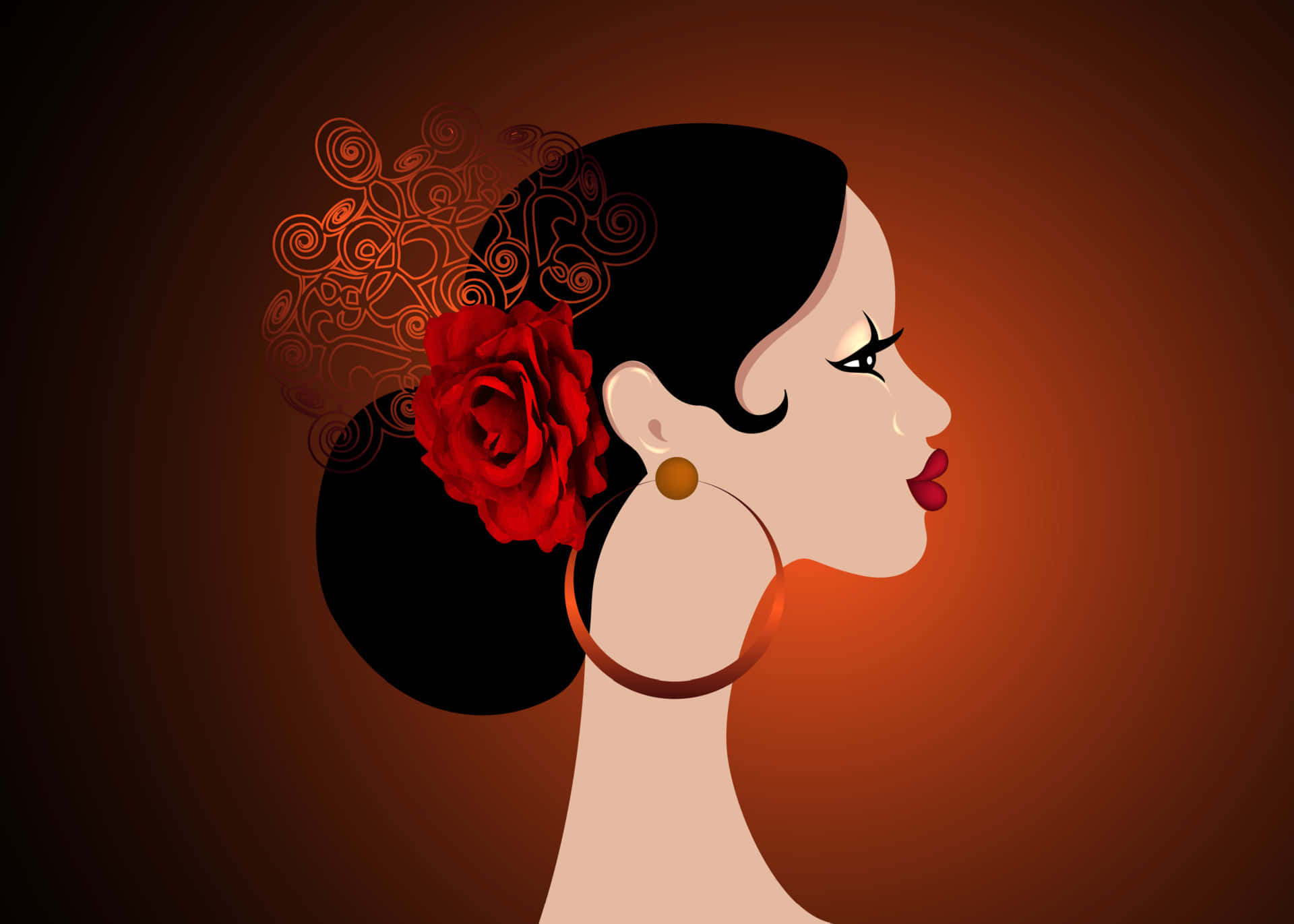 Spanish Woman Graphic In Red Gradient