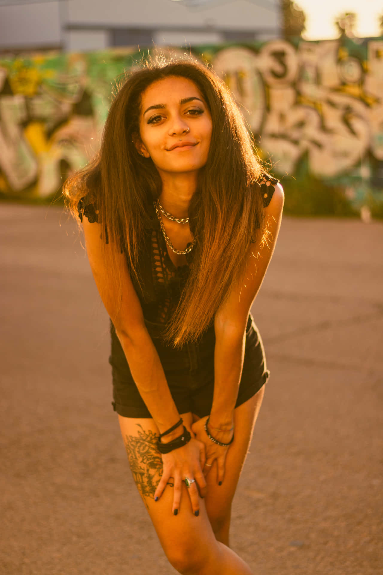 Spanish Woman Leaning On Knees