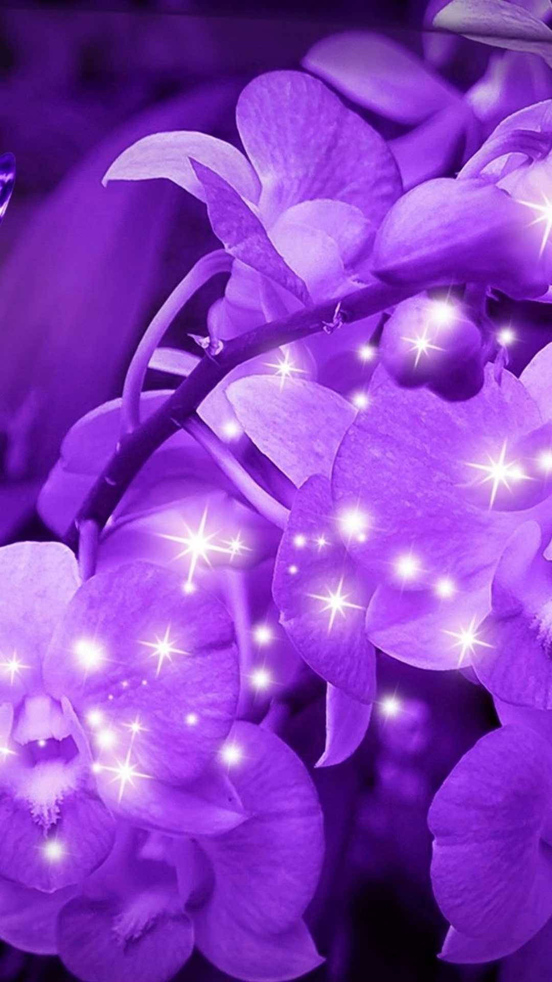 Sparkling Aesthetic Purple Flower Background