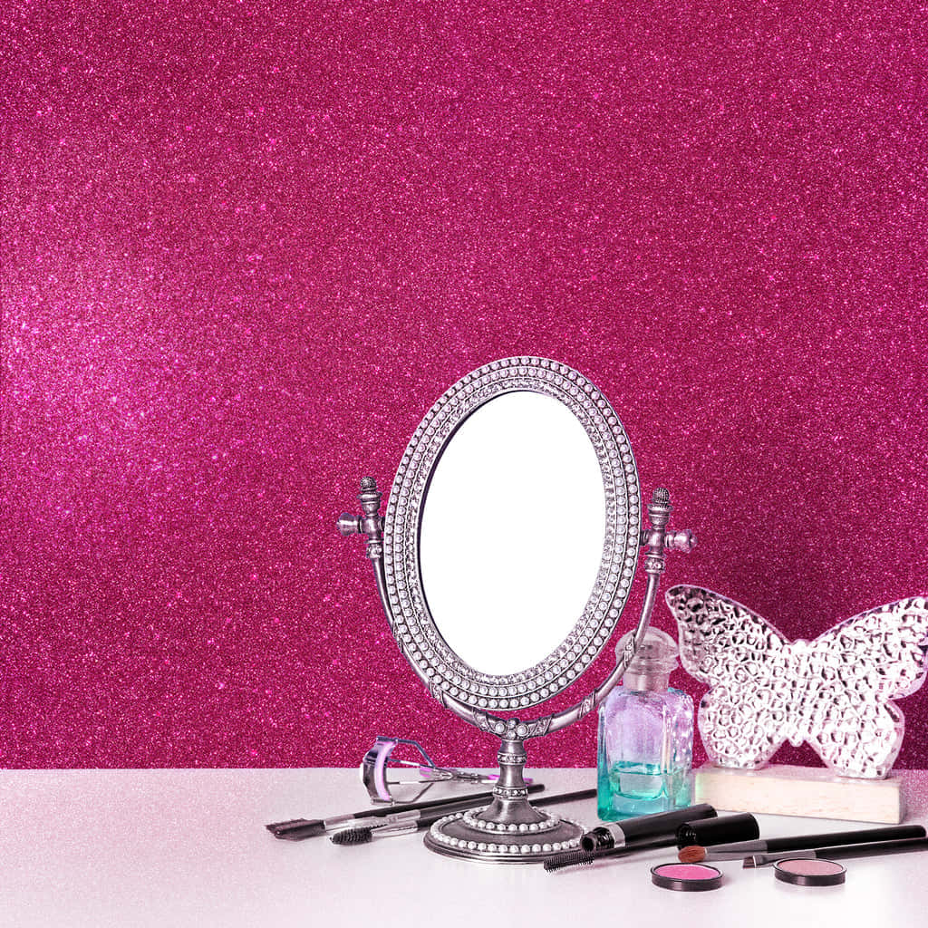 Sparkling Pink Vanity Setup Background