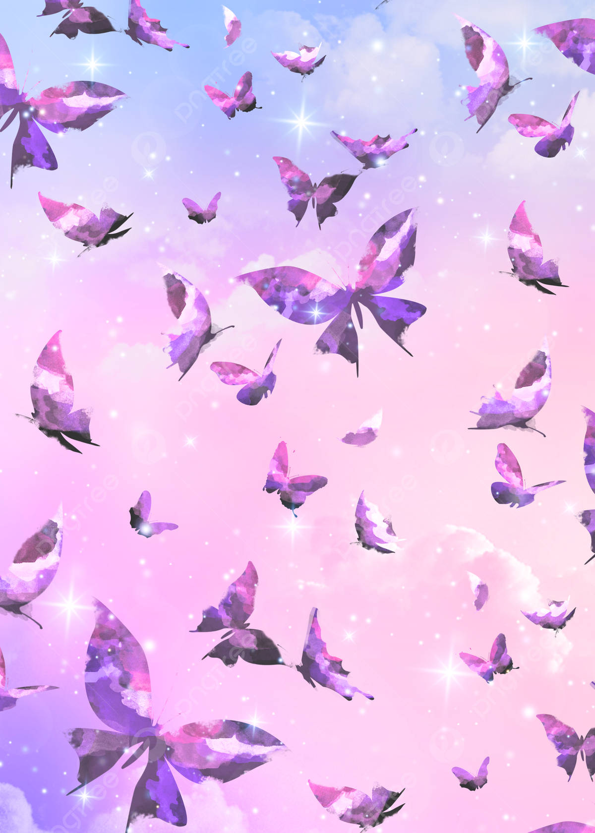 Sparkling Purple And Pink Pastel Butterflies Background