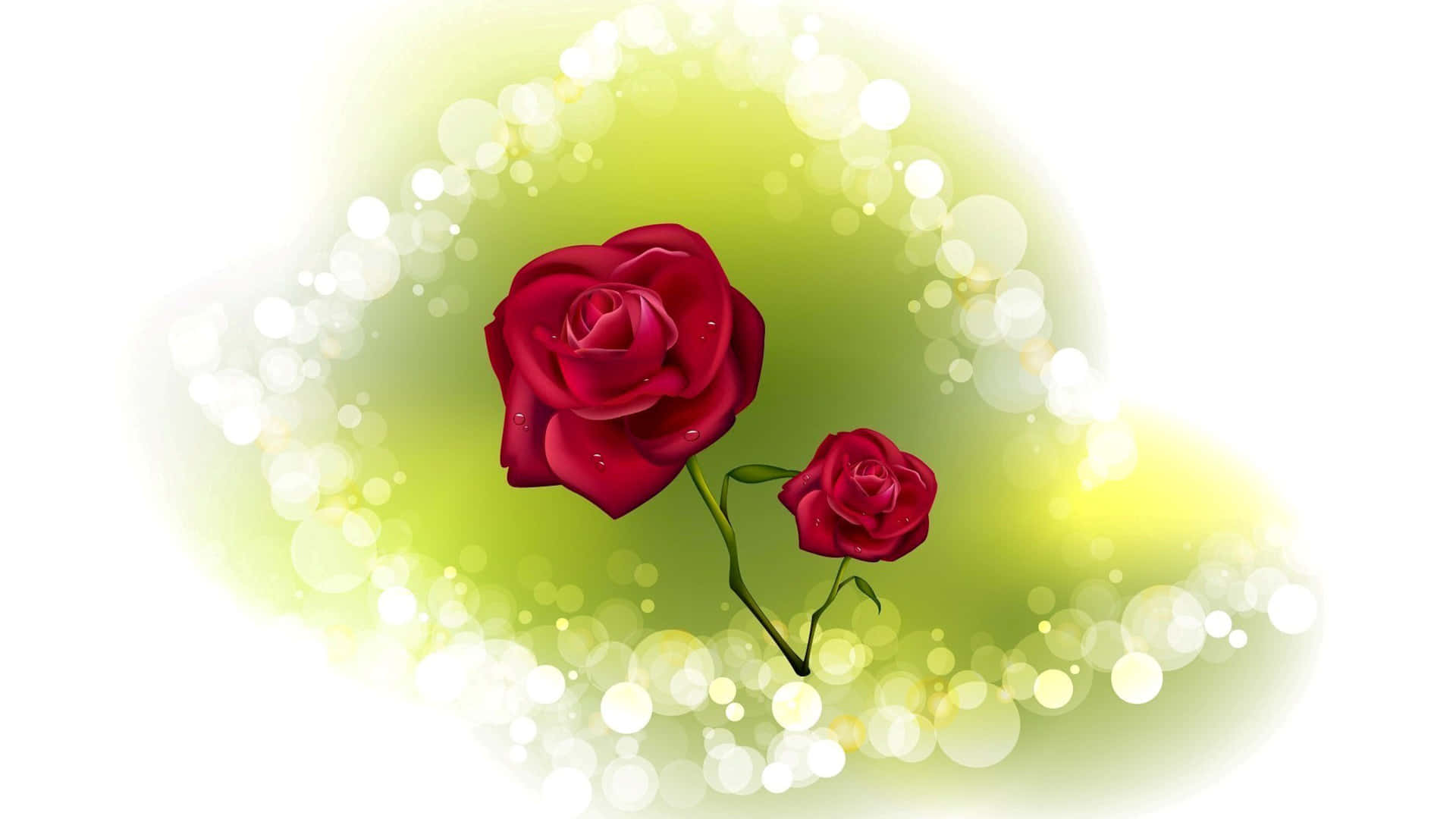 Sparkling Red Roseson Green Background Background