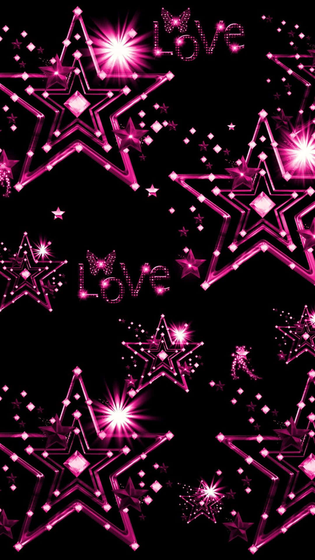 Sparkling Stars In Black And Pink Iphone