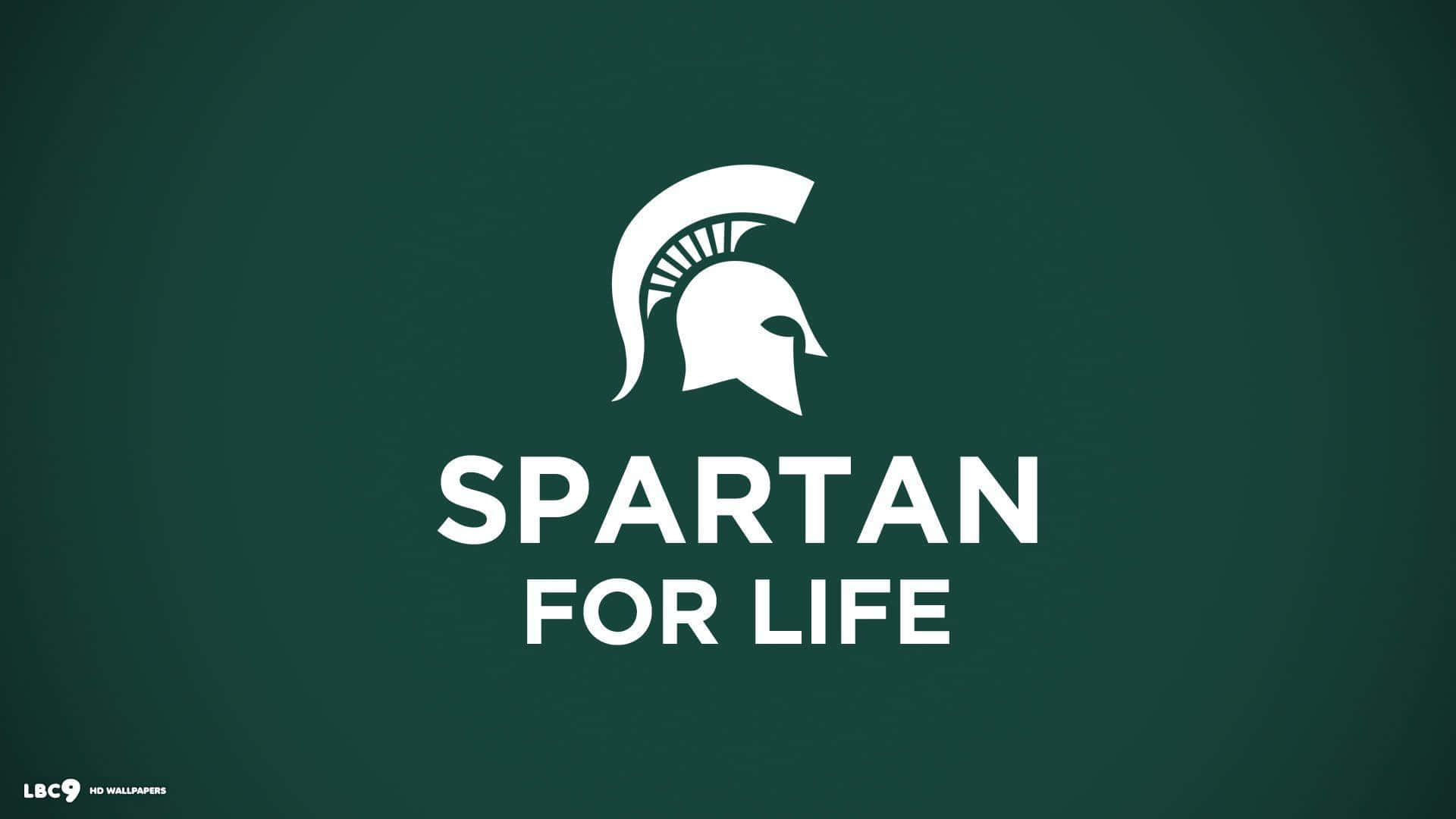 Spartan For Life Logo On A Green Background Background
