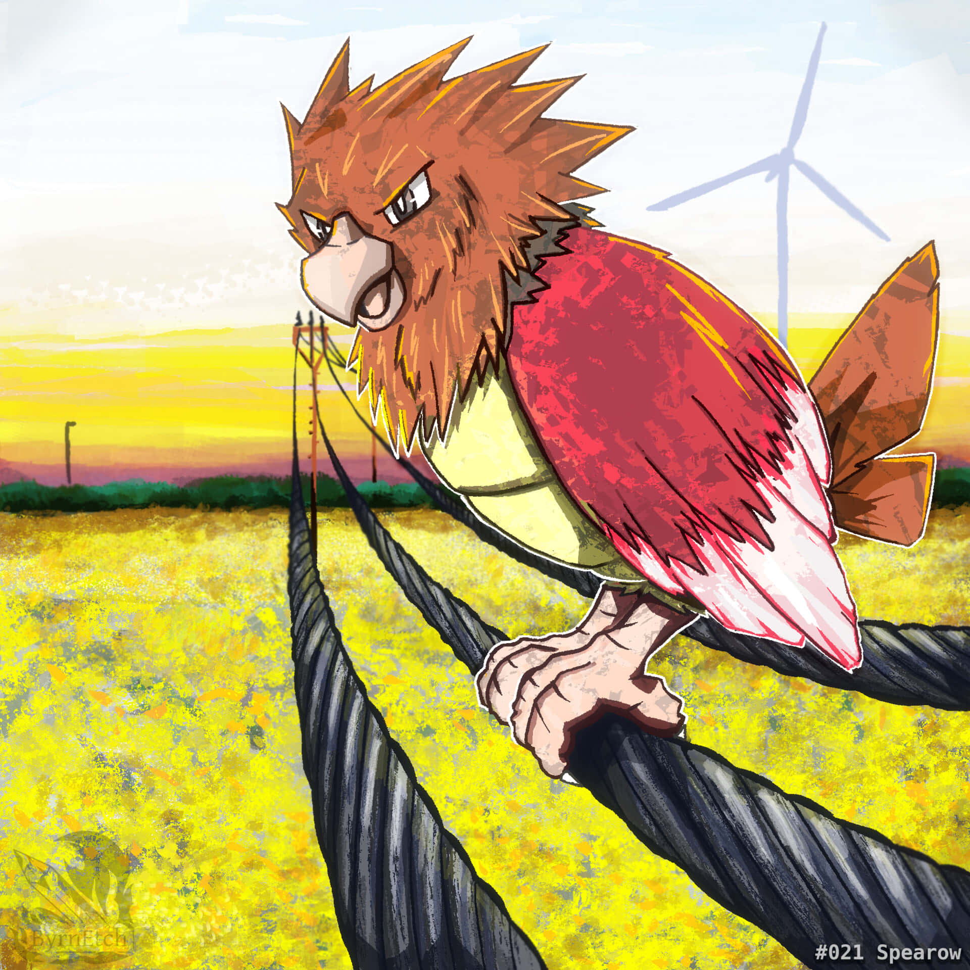 Spearow Perched On Power Line Fanart Background