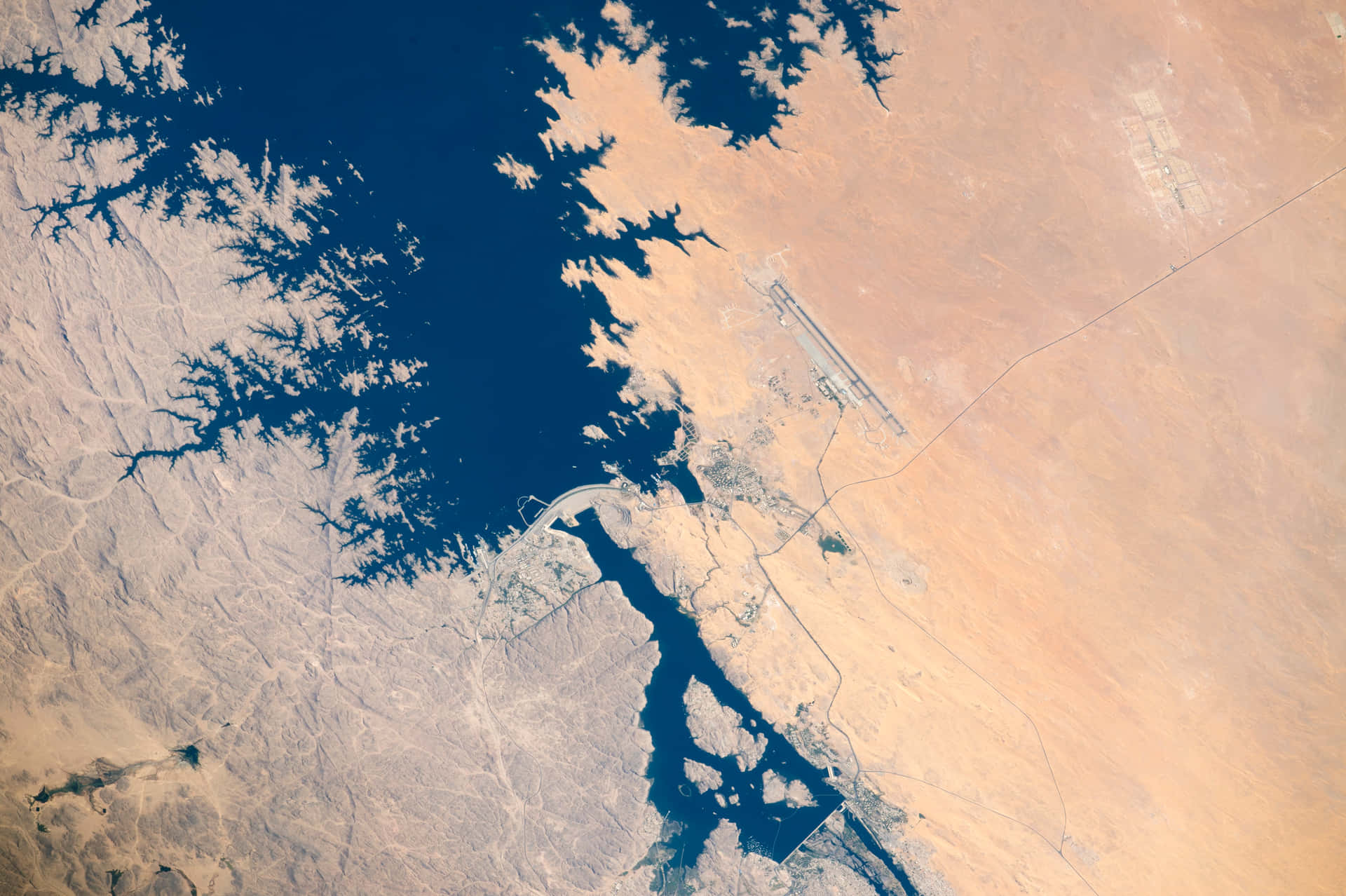 Spectacular Aerial View Of Aswan High Dam Background