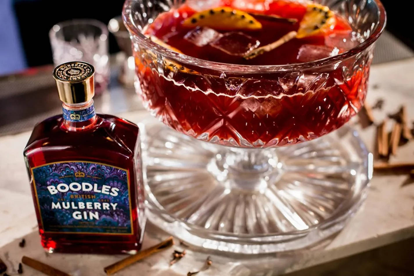 Spectacular Boodles Mulberry Gin Pink Punch Serving Background