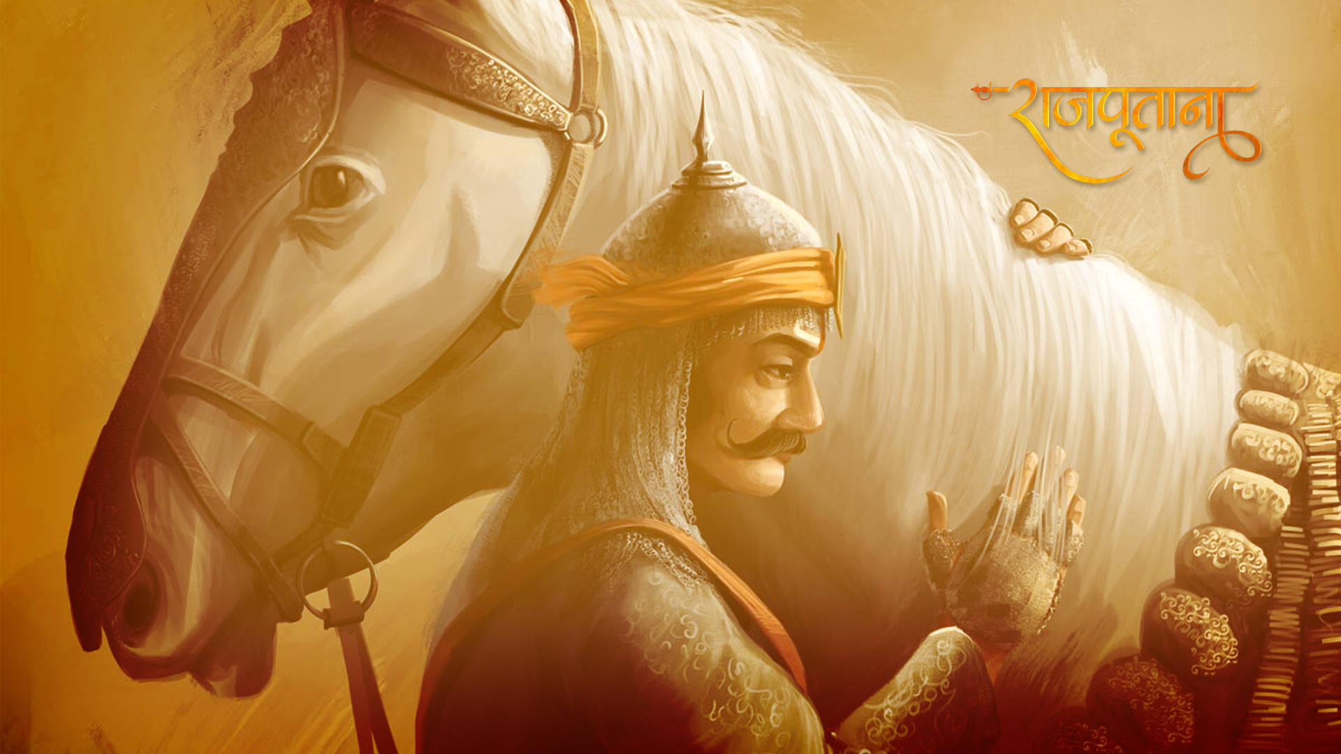 Spectacular Depiction Of A Rajputana Warrior On Horseback Background