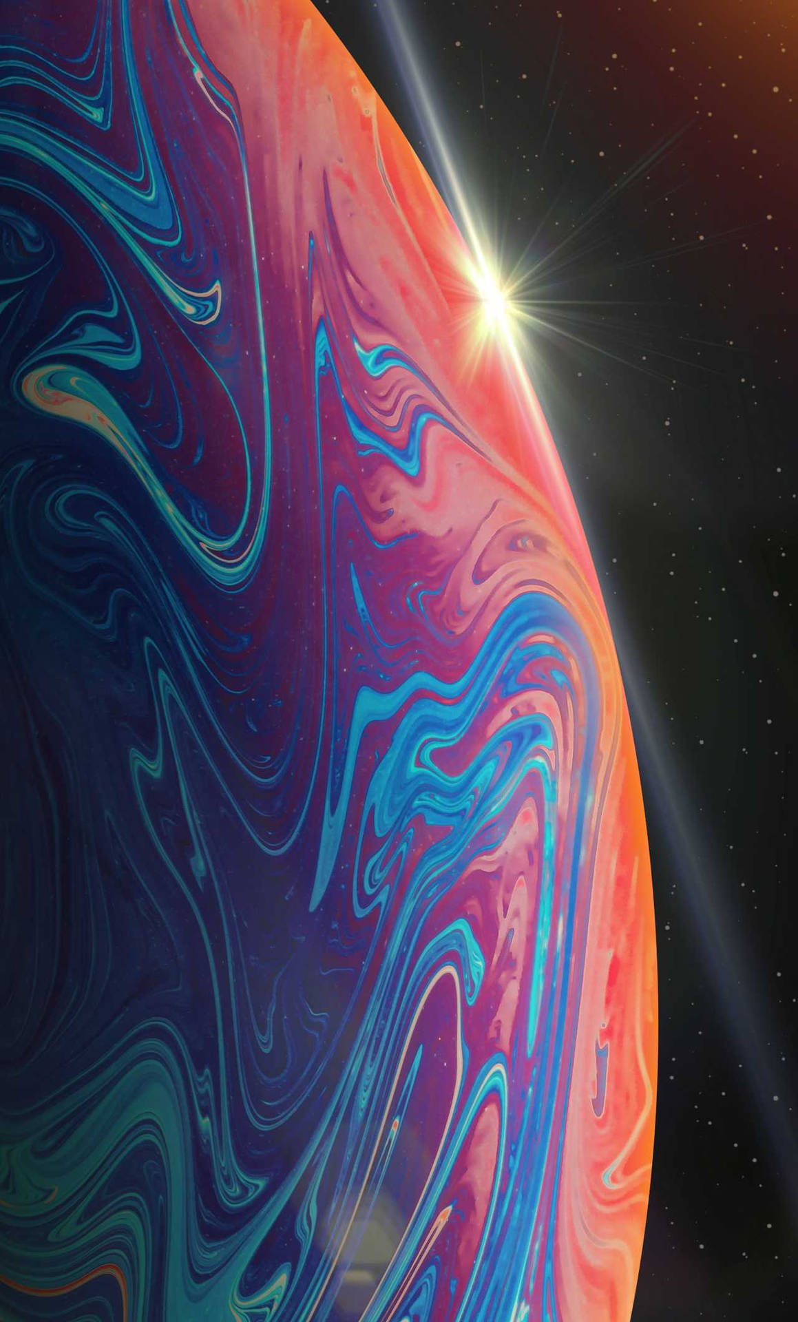 Spectacular Iphone 13 Pro Featuring A Purple And Orange Planet Theme Background